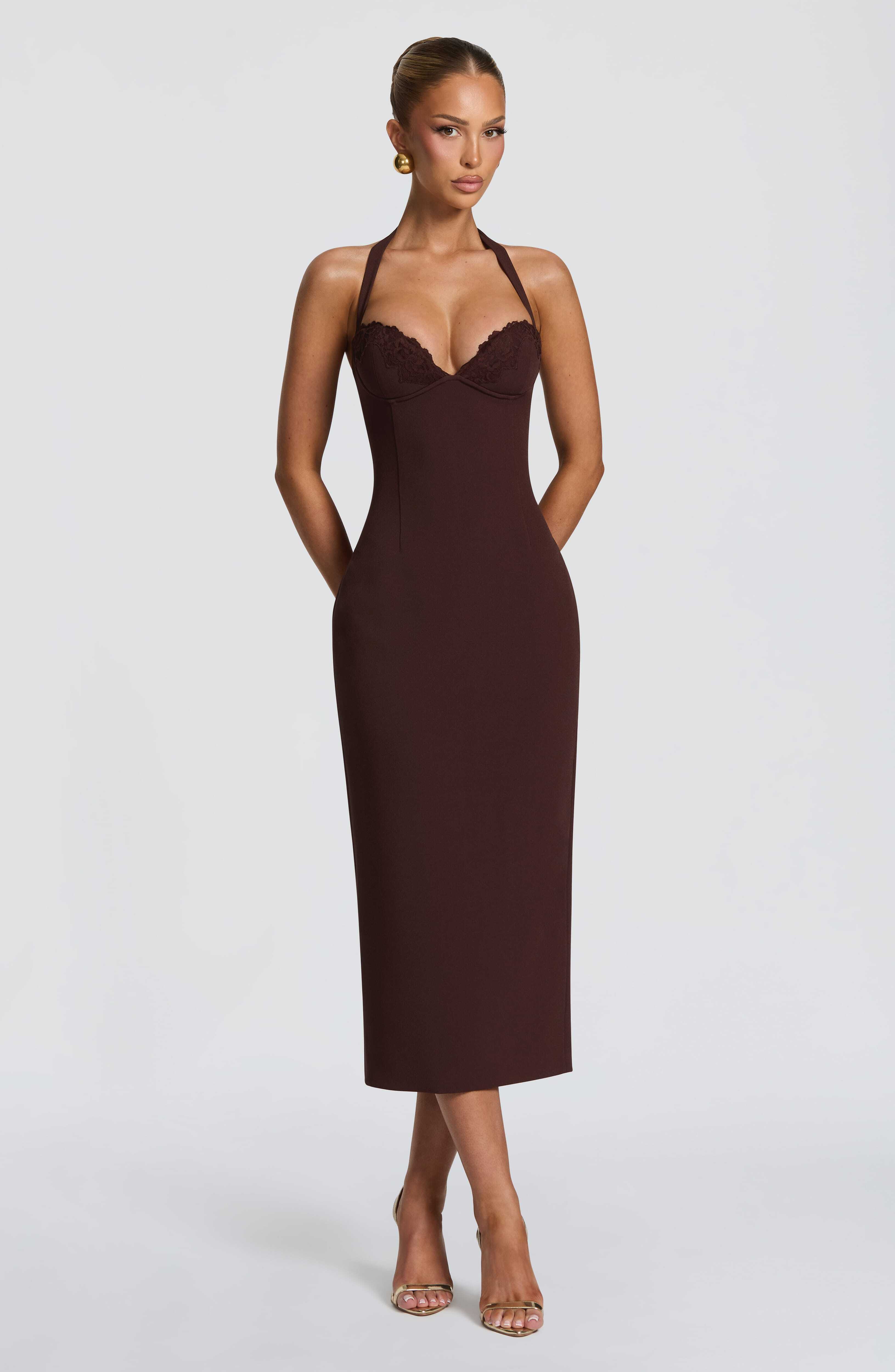 Cassia Midi Dress - Plum Brown