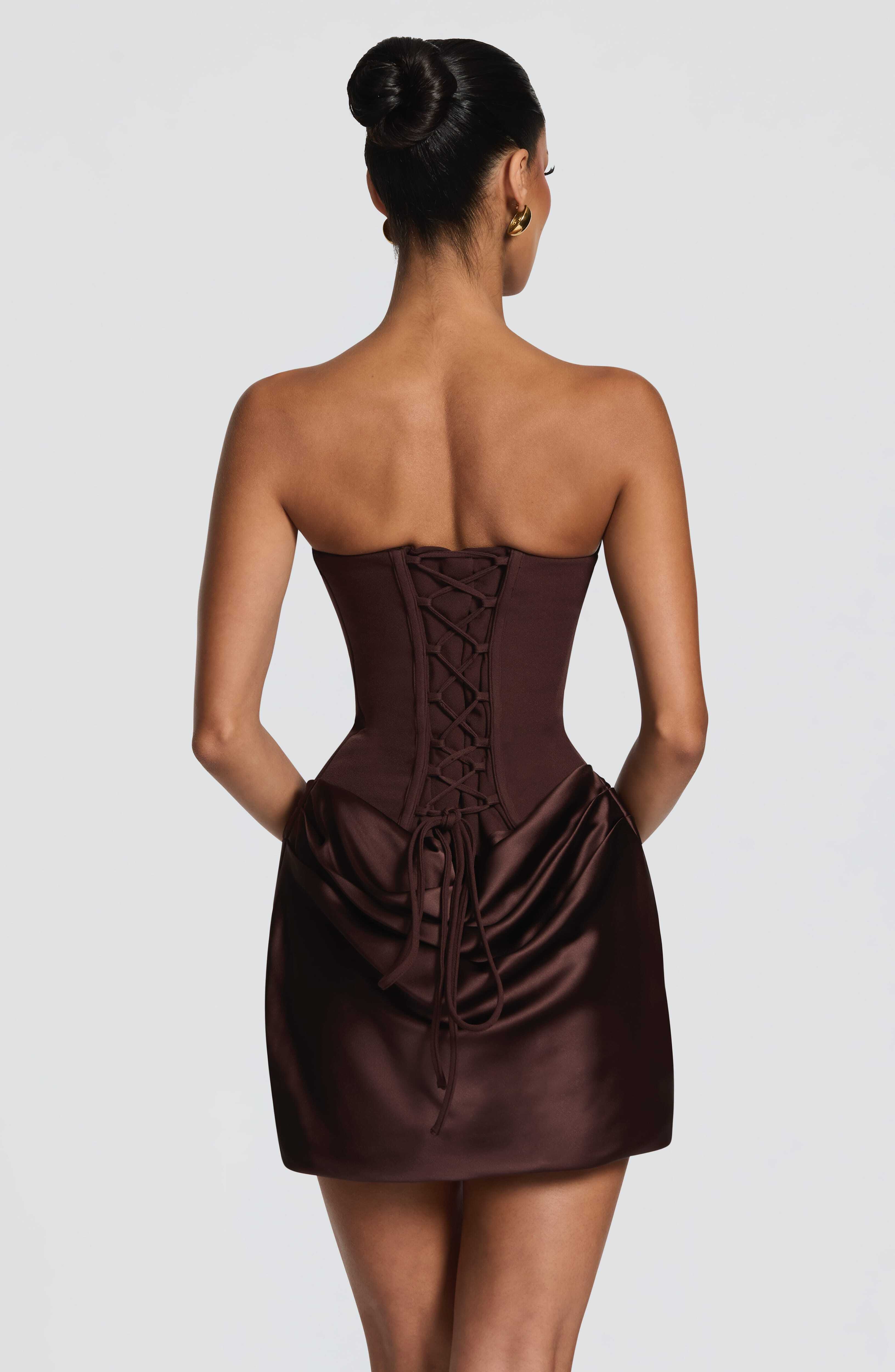 Maggie Mini Dress - Plum Brown - Image 3