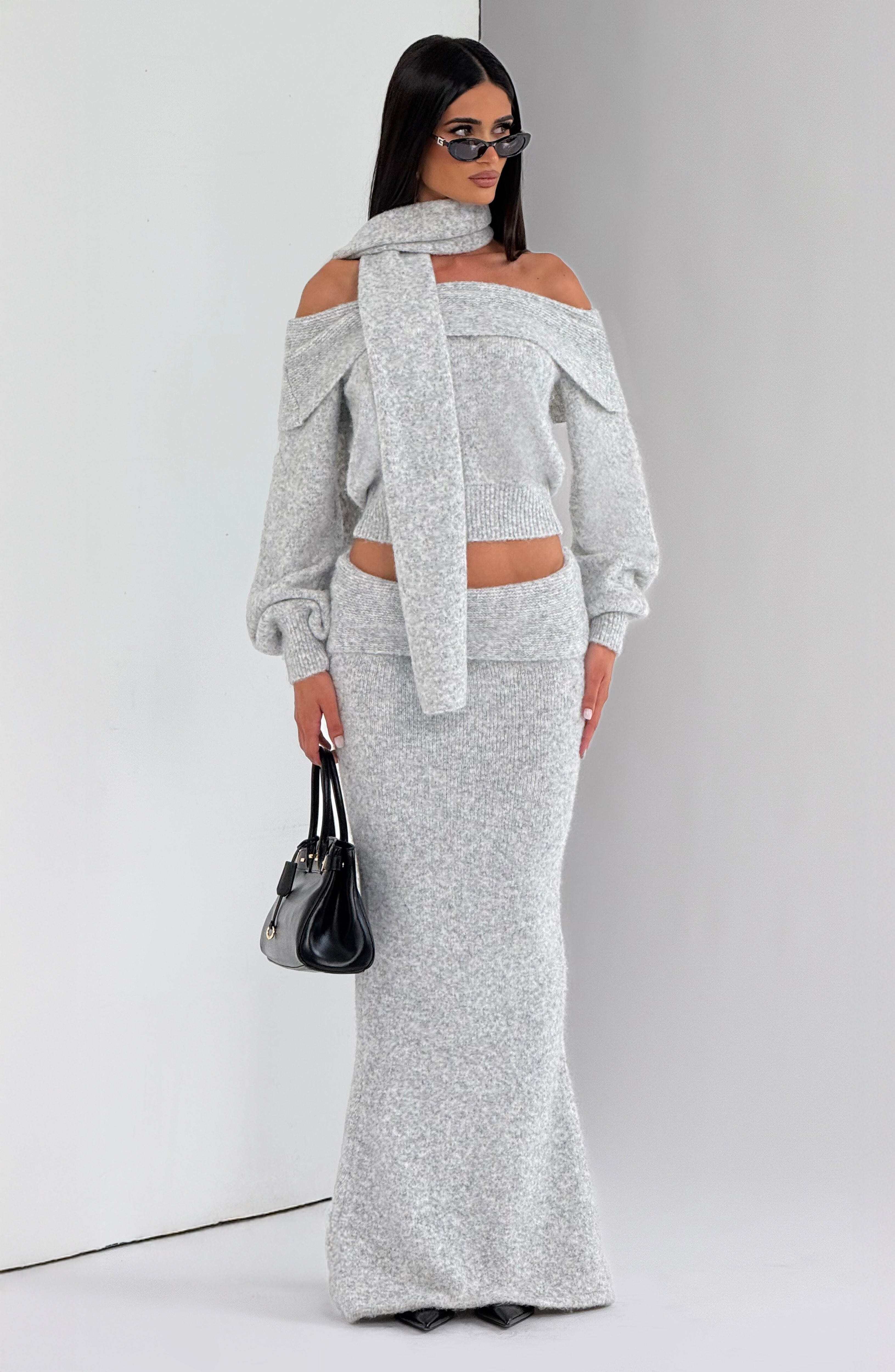 Andie Maxi Skirt - Light Grey Marl - Image 8