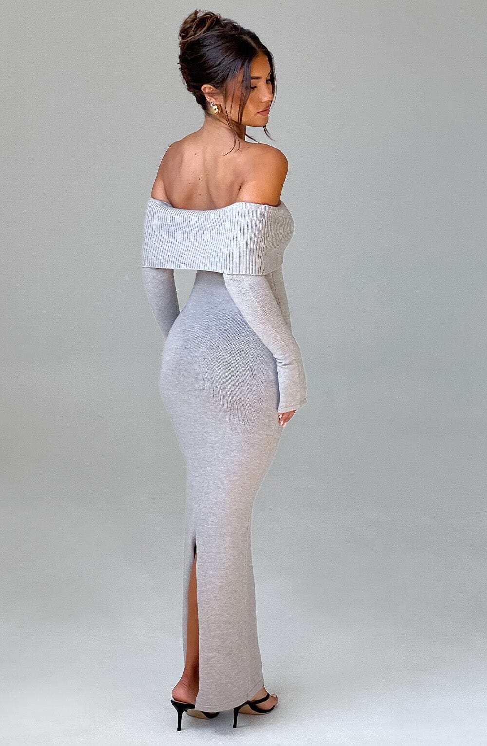 Beverley Knit Maxi Dress - Light Grey Marl - Image 3