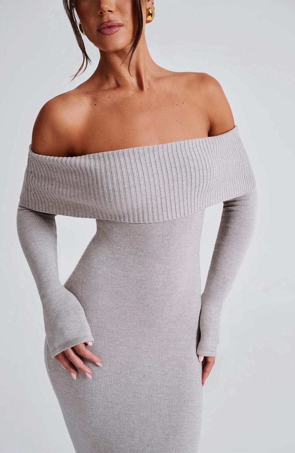 Beverley Knit Maxi Dress - Light Grey Marl - Image 8