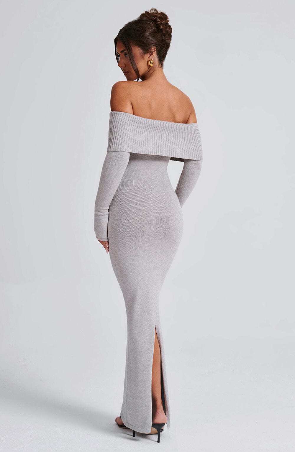 Beverley Knit Maxi Dress - Light Grey Marl - Image 6
