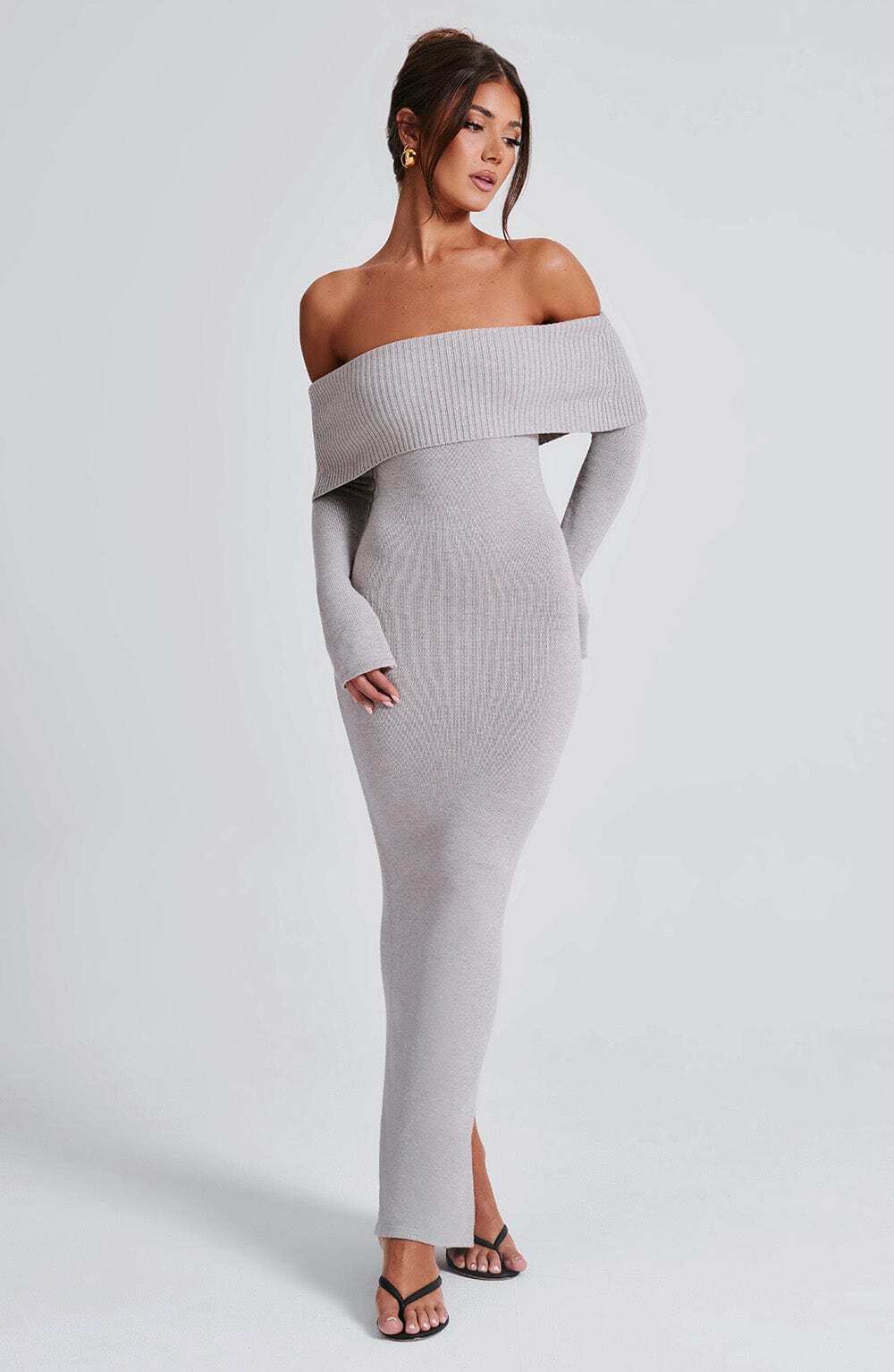 Beverley Knit Maxi Dress - Light Grey Marl - Image 11