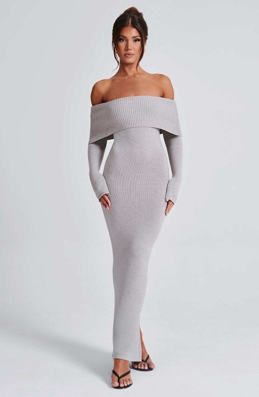 Beverley Knit Maxi Dress - Light Grey Marl - Image 7
