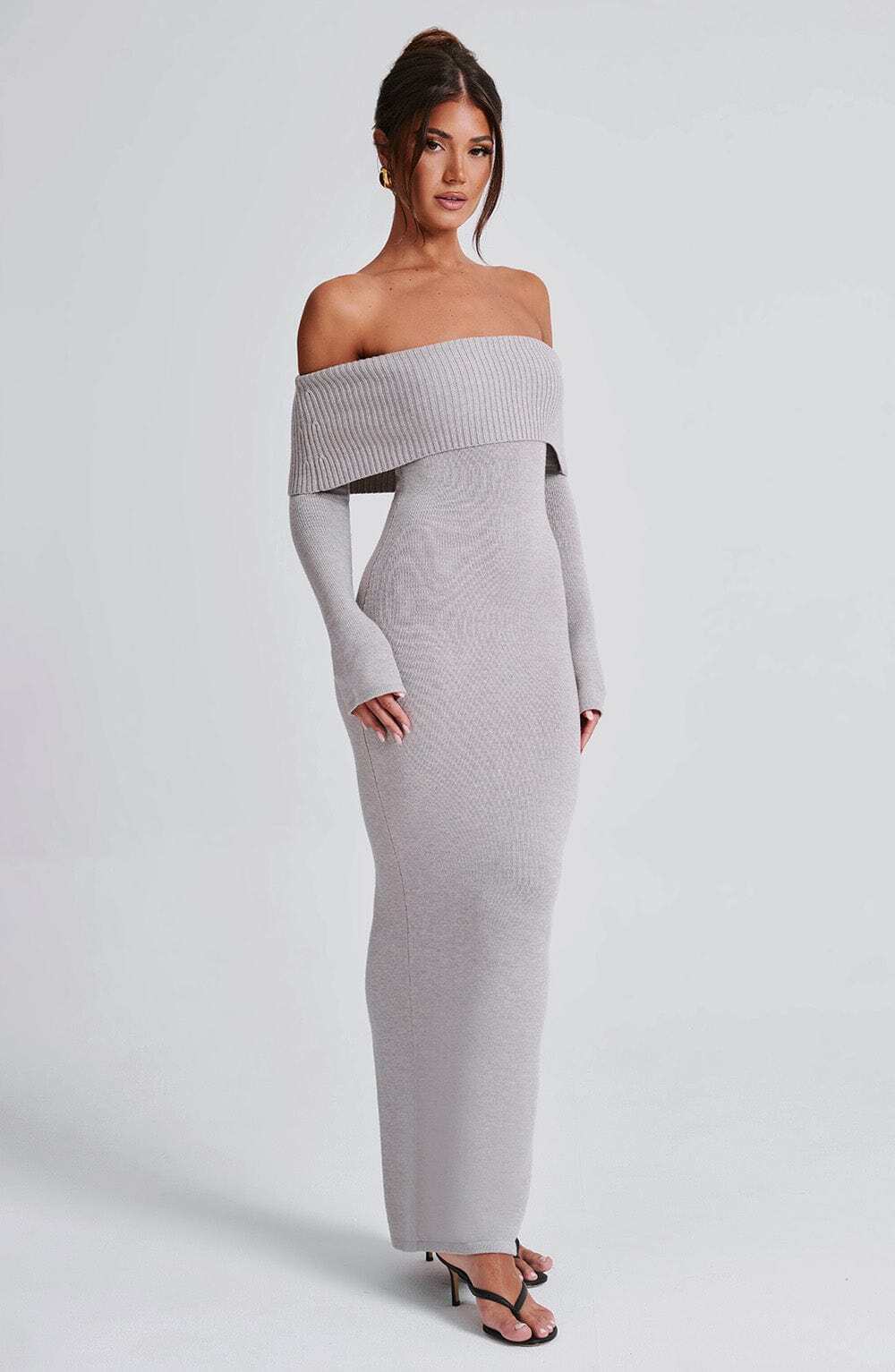 Beverley Knit Maxi Dress - Light Grey Marl - Image 9