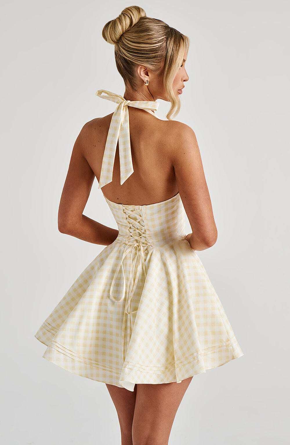 Doris Mini Dress - Lemon Gingham - Image 2