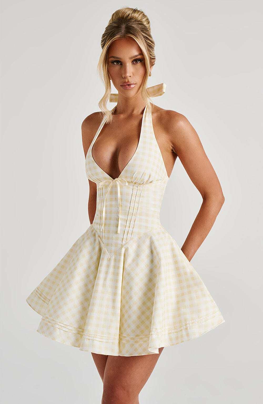 Doris Mini Dress - Lemon Gingham - Image 5