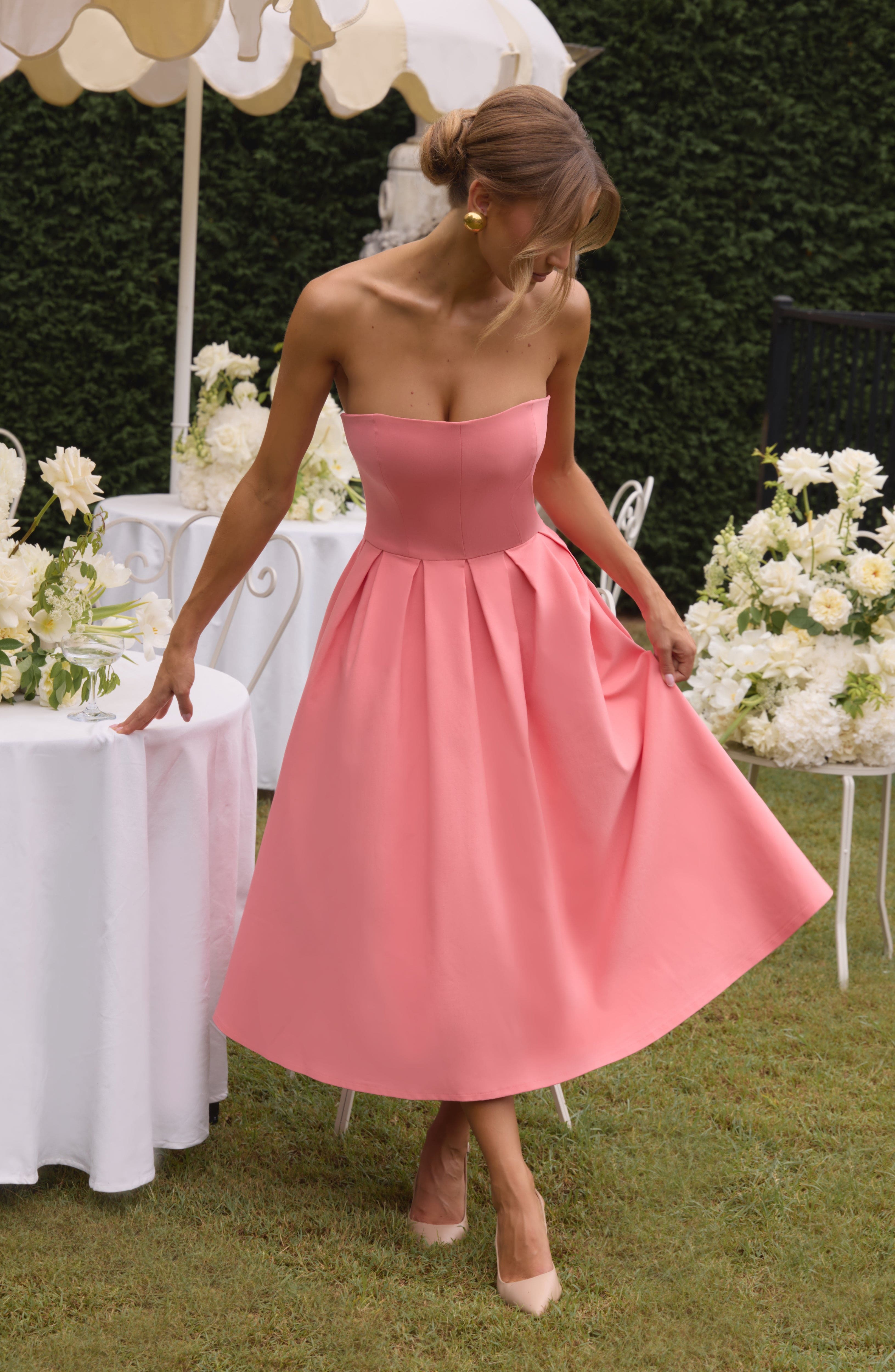 Edith Midi Dress - Coral Pink - Image 2