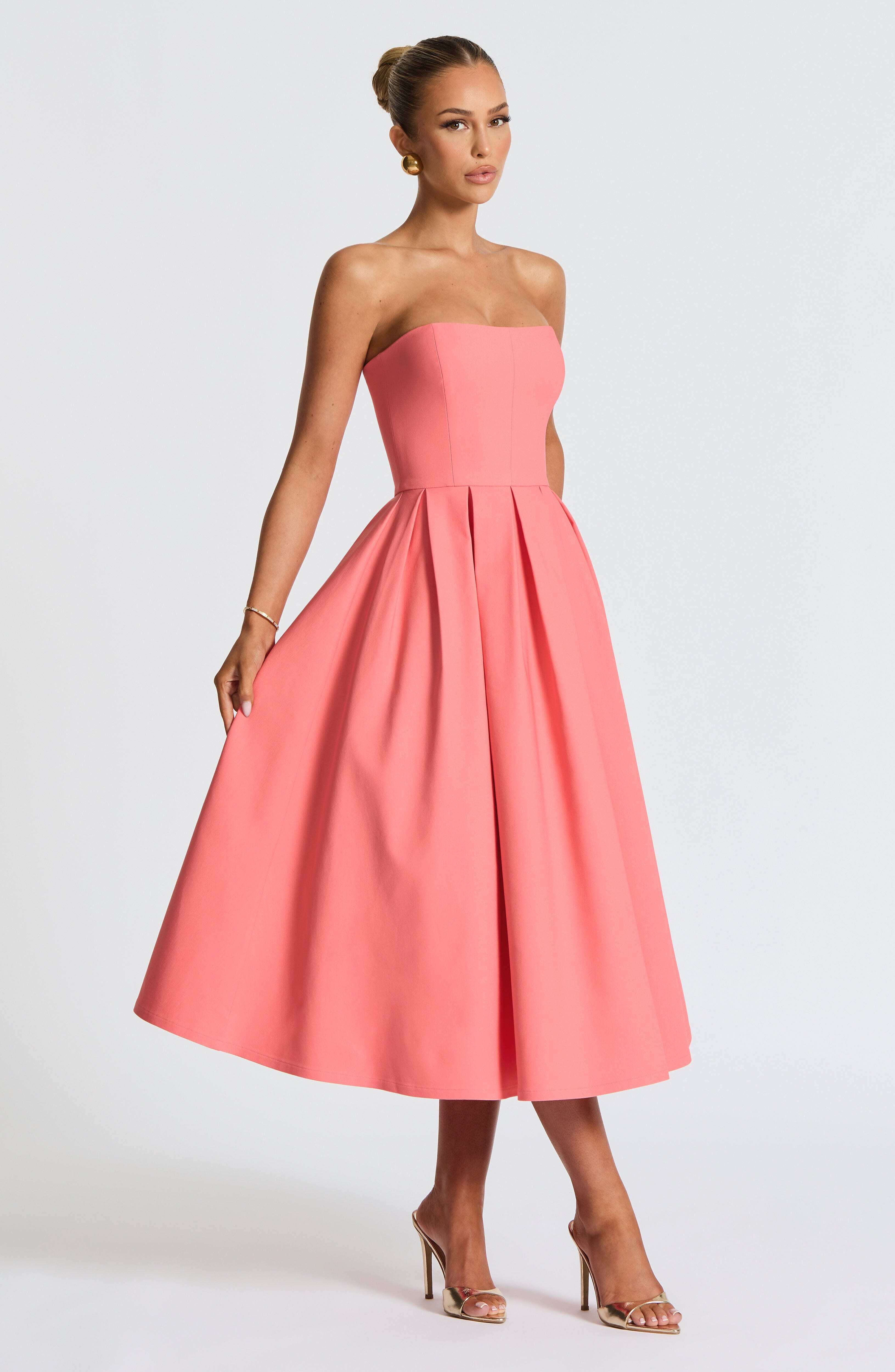 Edith Midi Dress - Coral Pink - Image 3