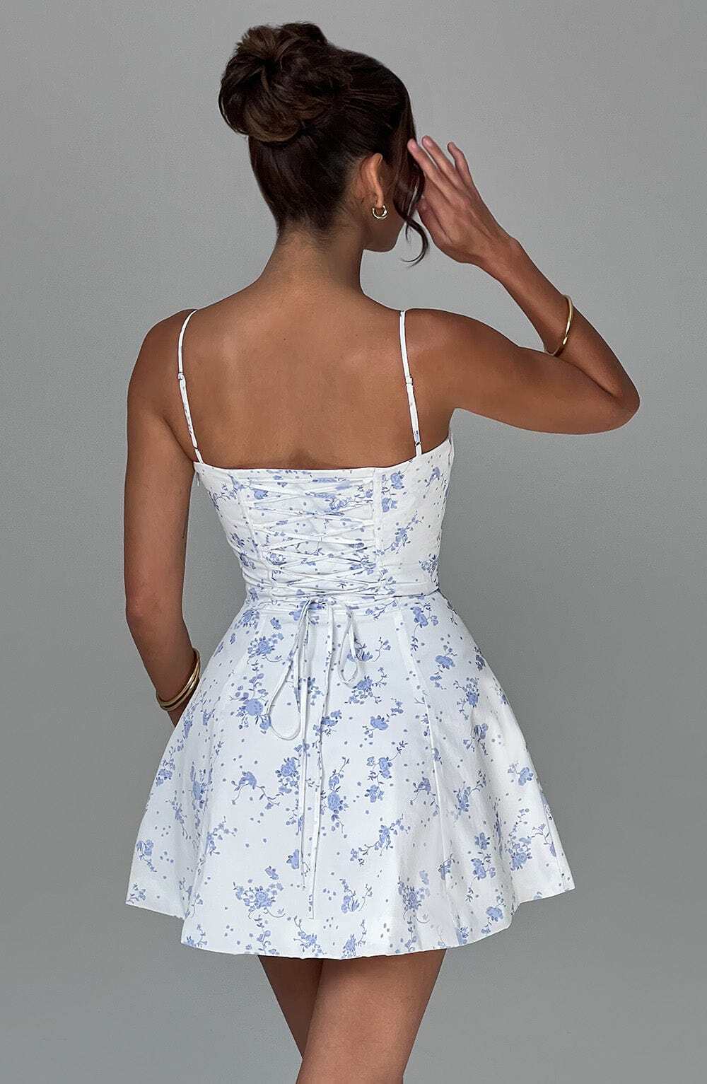 Lacey Mini Dress - Blue Ditsy Print - Image 2