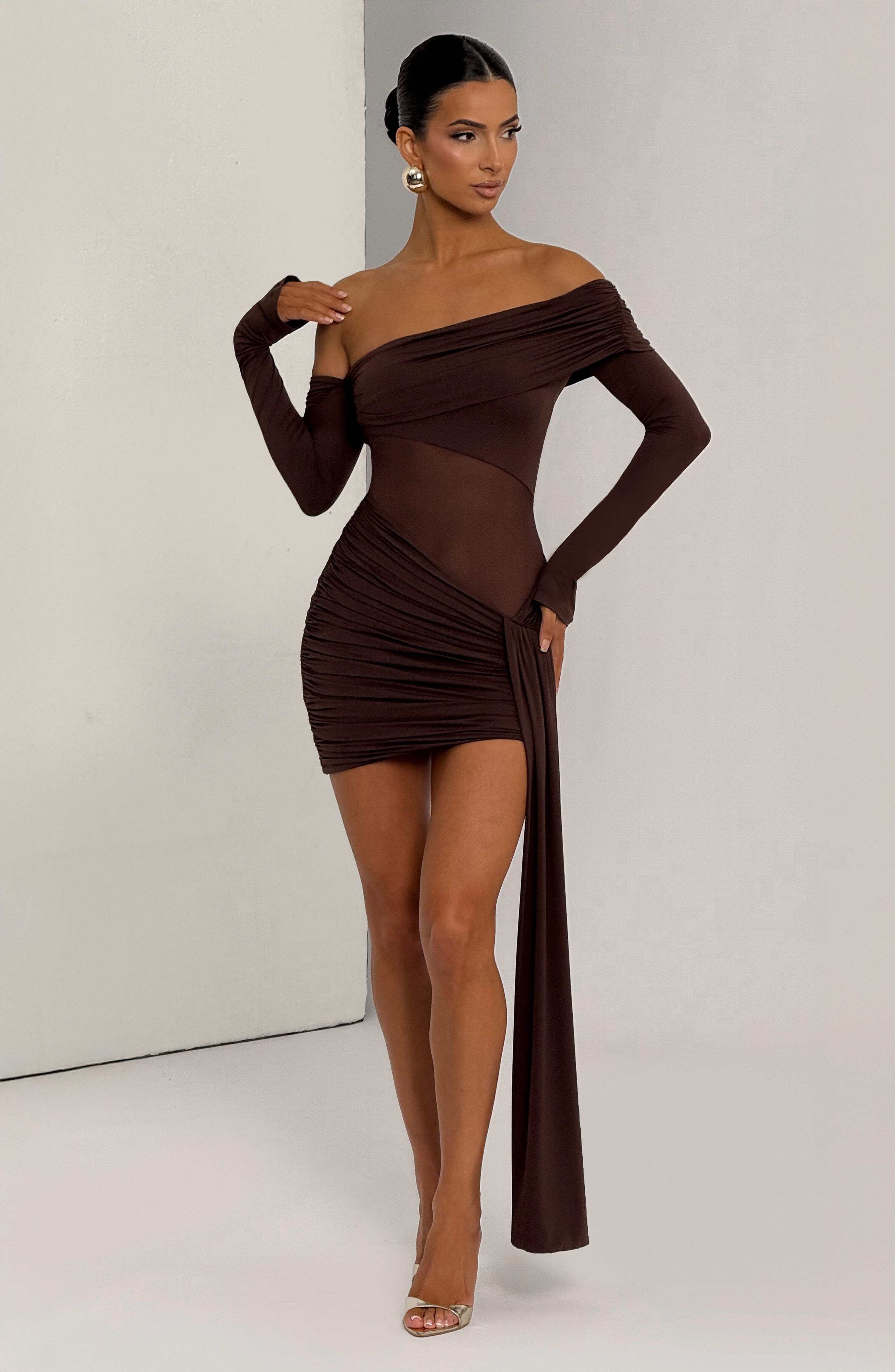 Mavra Mini Dress - Plum Brown - Image 3