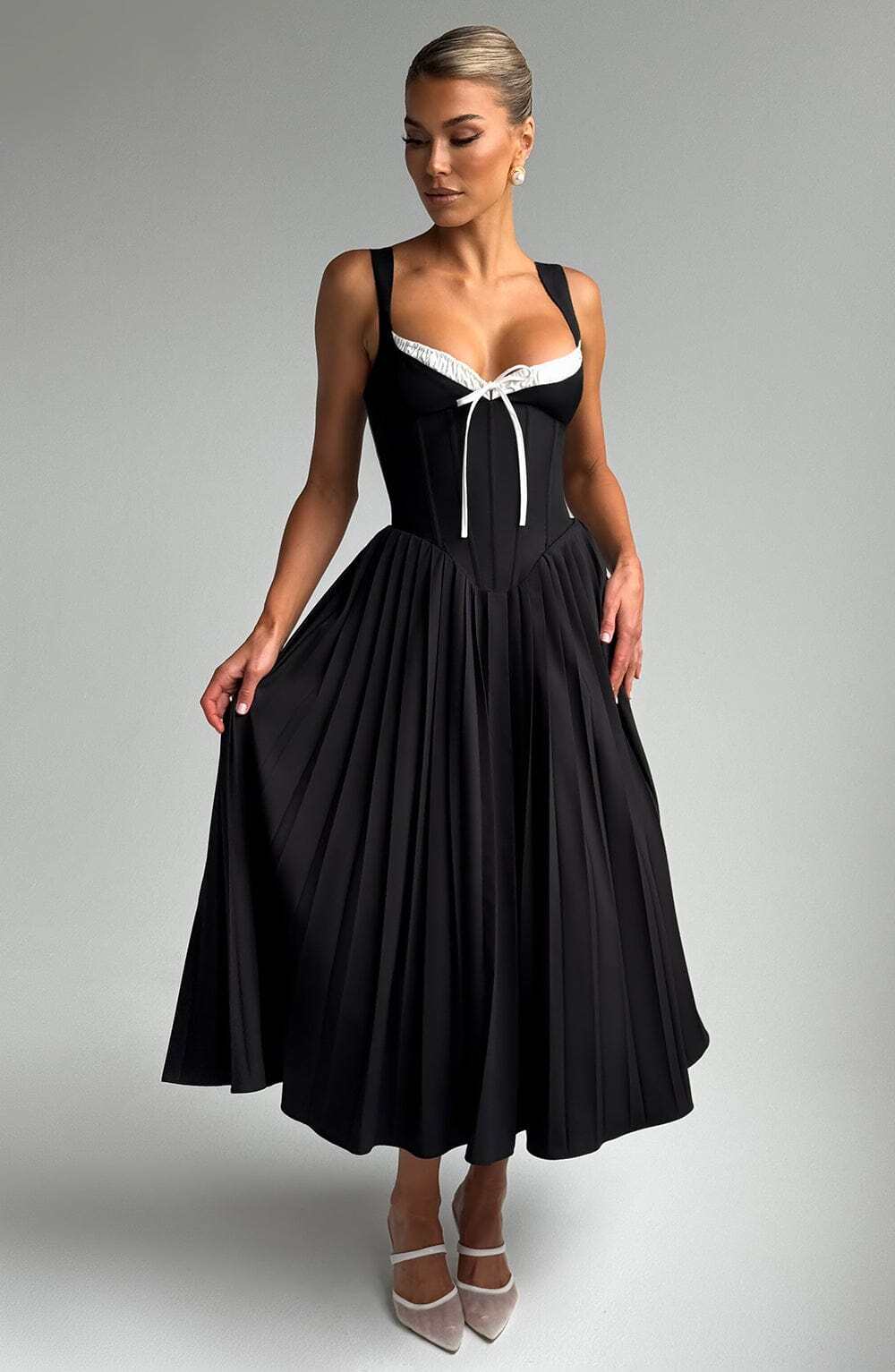 Natassia Midi Dress - Black/White - Image 6