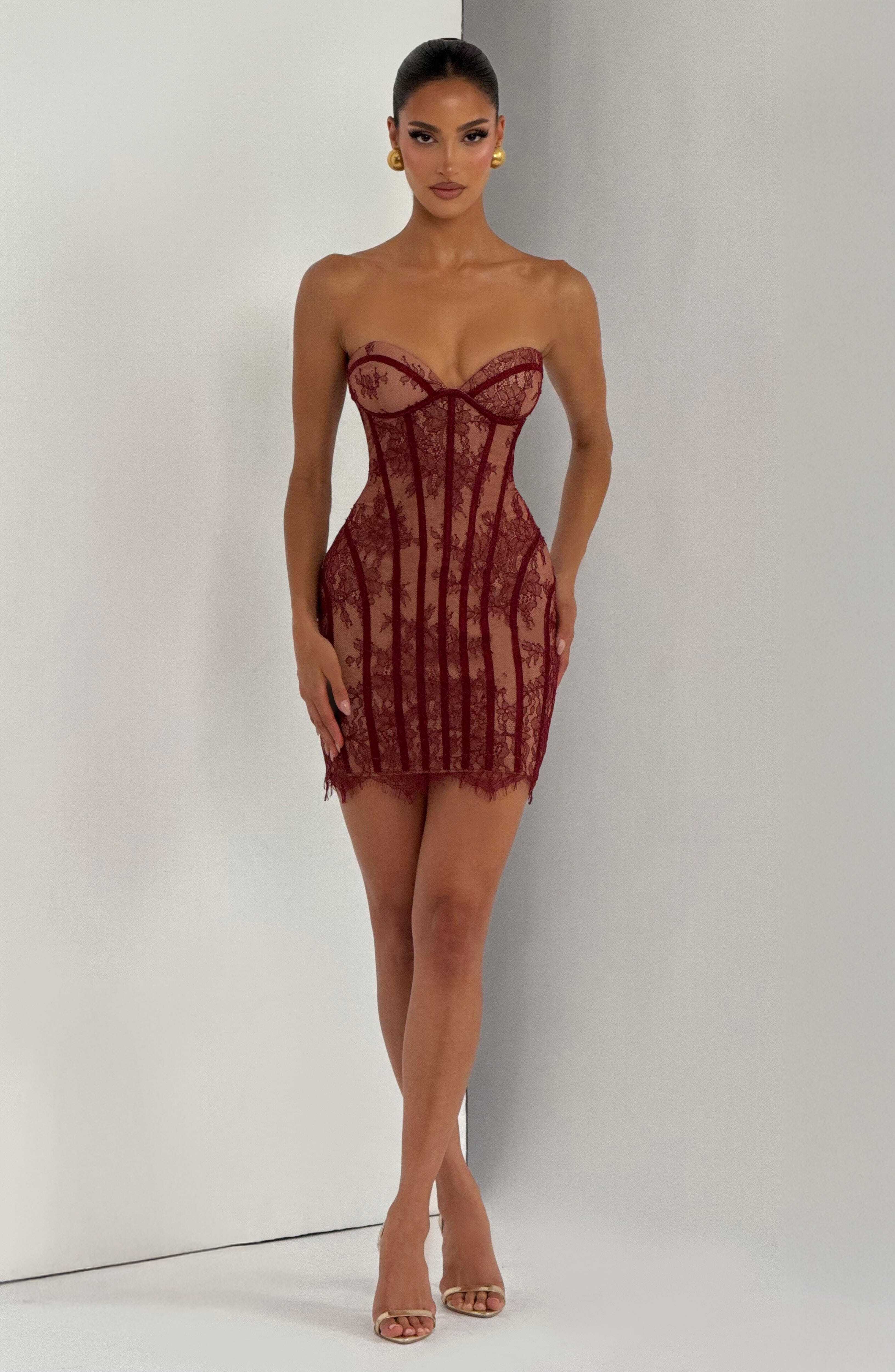 Sian Mini Dress - Burgundy - Image 8