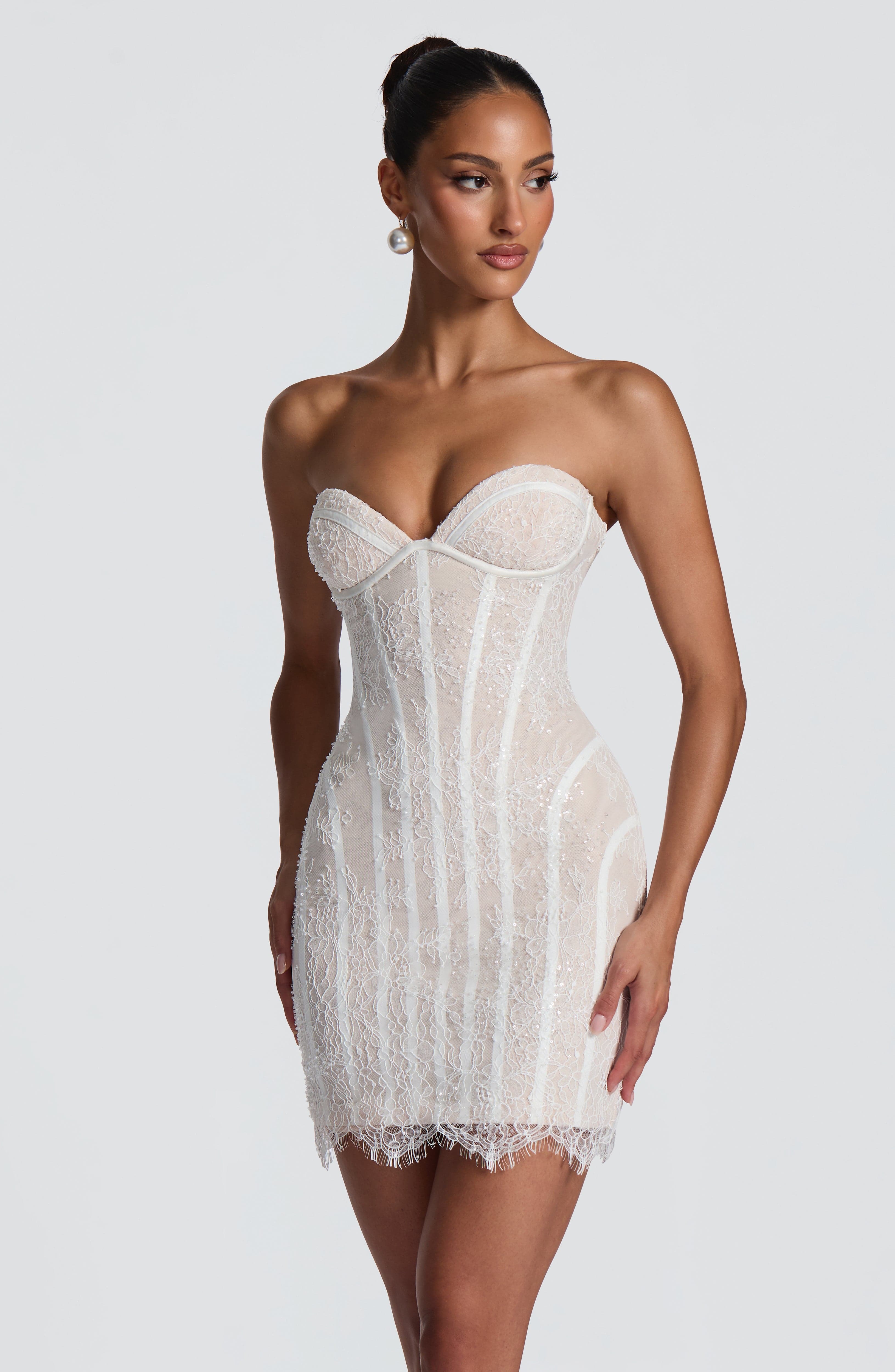 Sian Mini Dress - Ivory Embellishment - Image 5