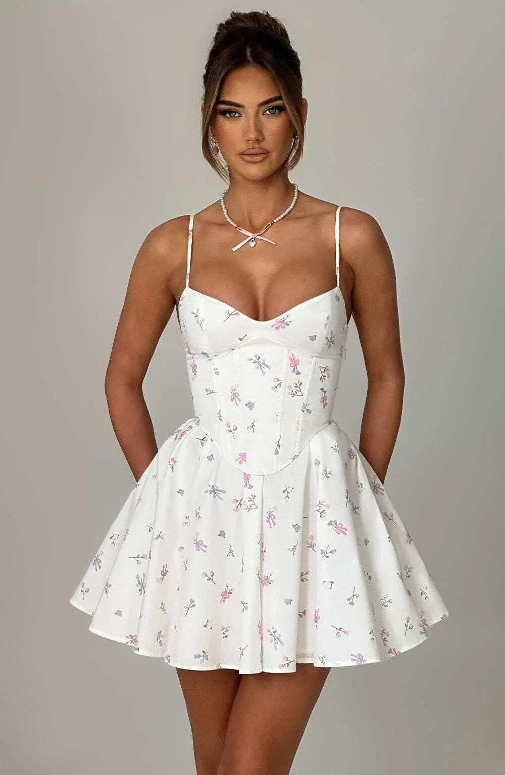 Analeigh Mini Dress - White Multi Floral Print - Image 4