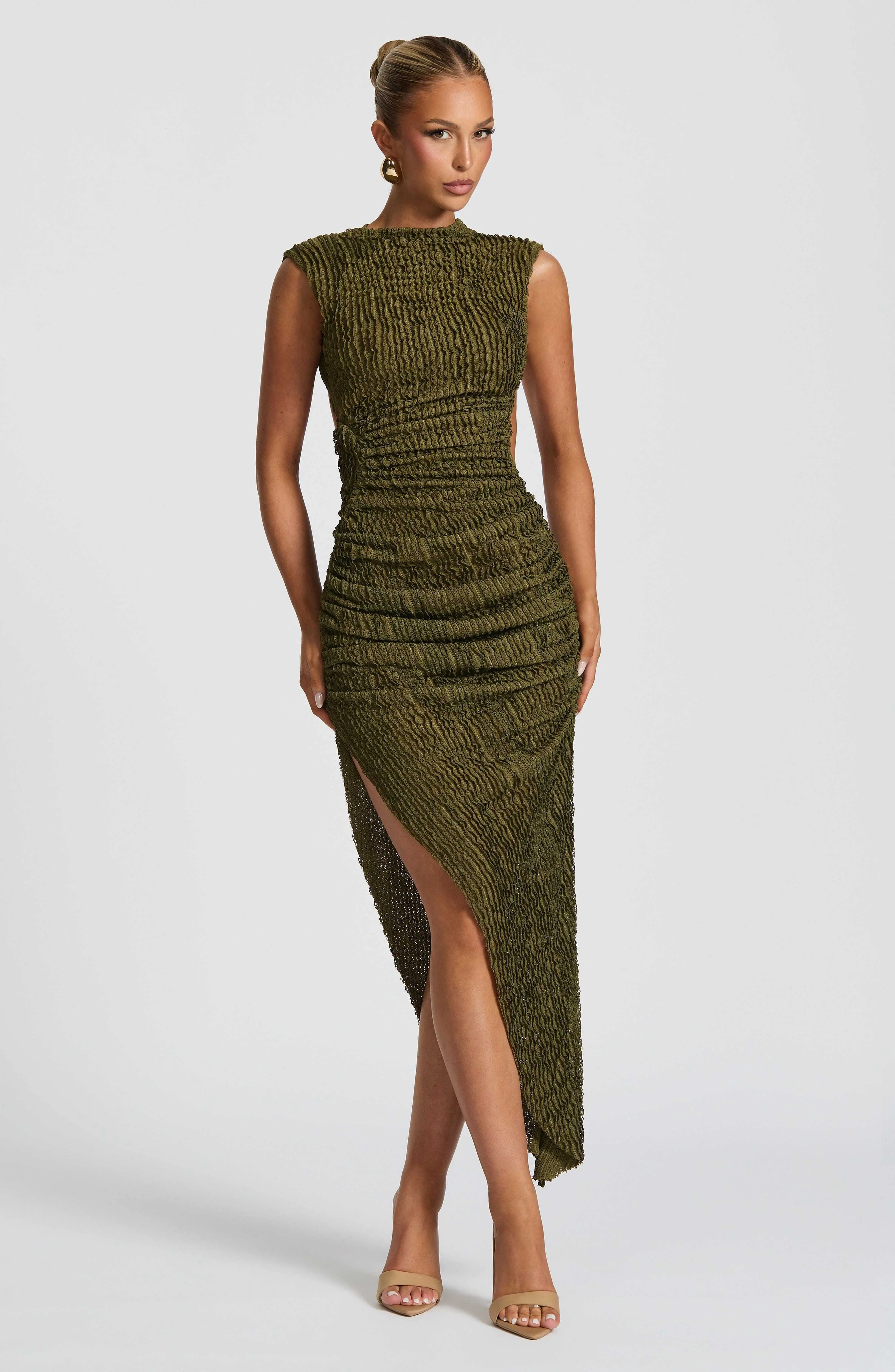 Aphrodite Midi Dress - Khaki - Image 5