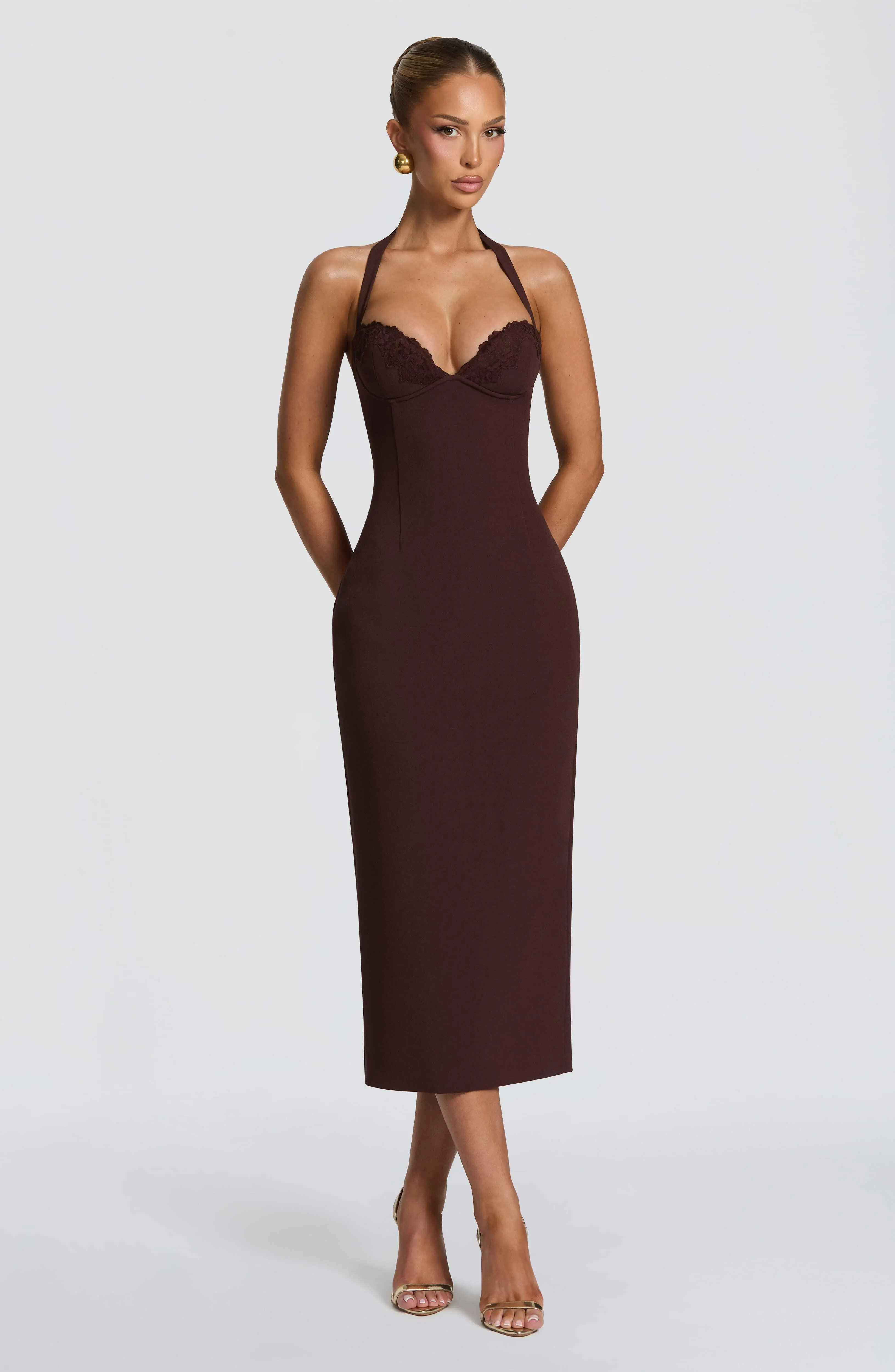 Cassia Midi Dress - Plum Brown