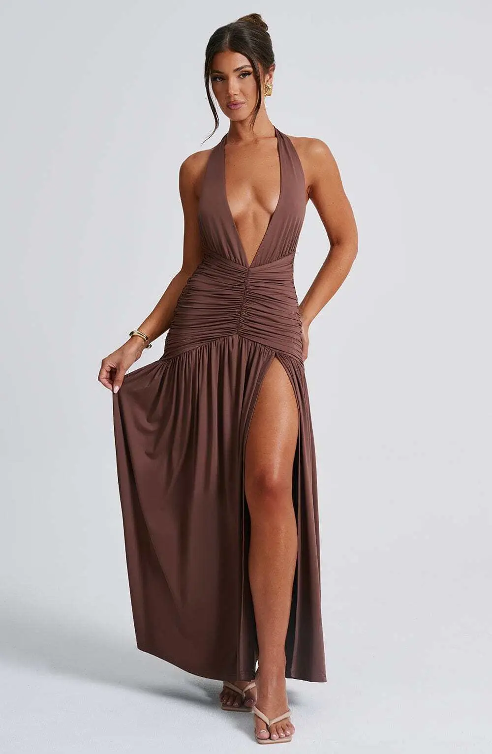 Melania Maxi Dress - Chocolate - Image 11