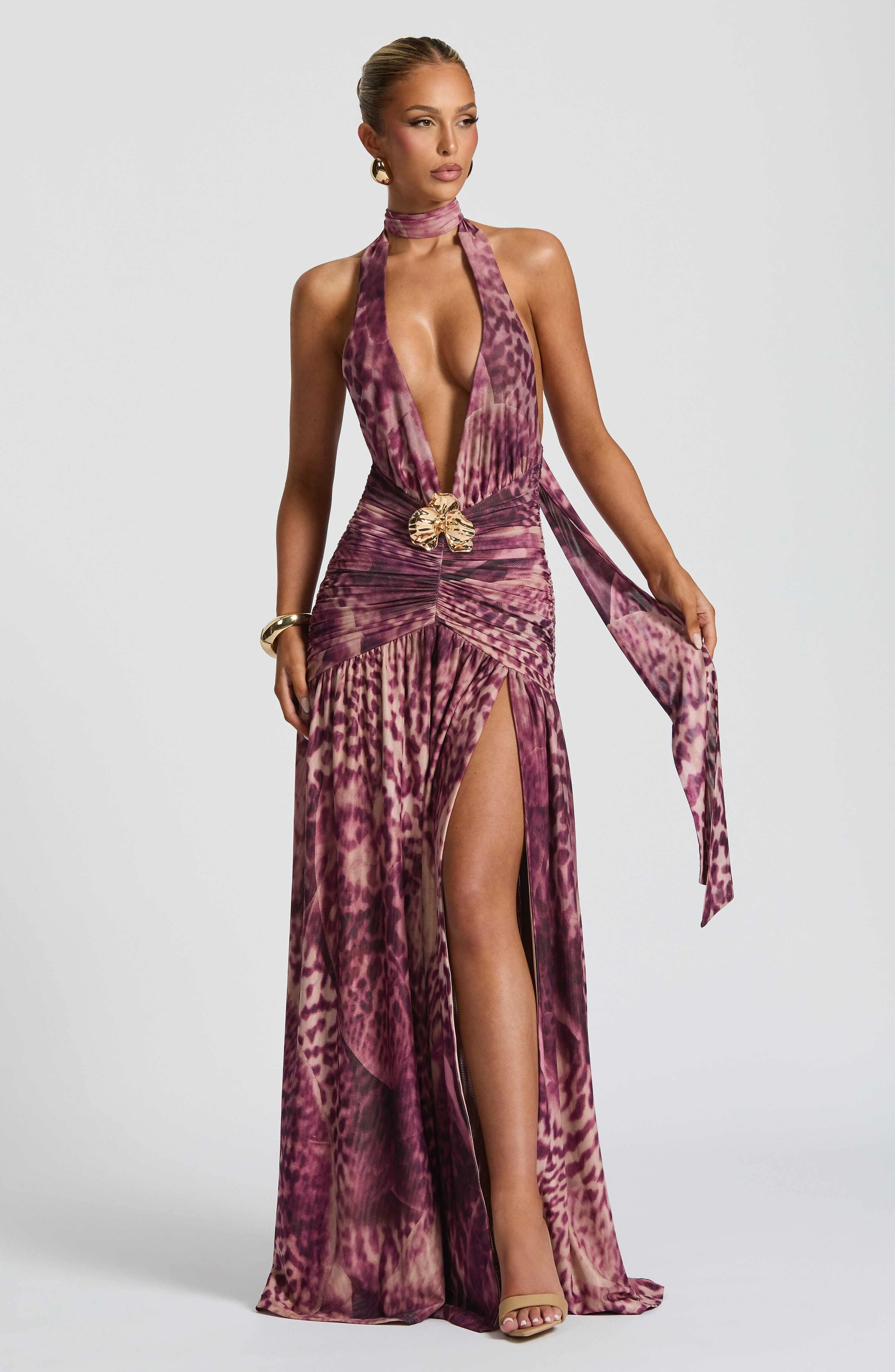 Melania Maxi Dress - Magenta Orchid Print - Image 8