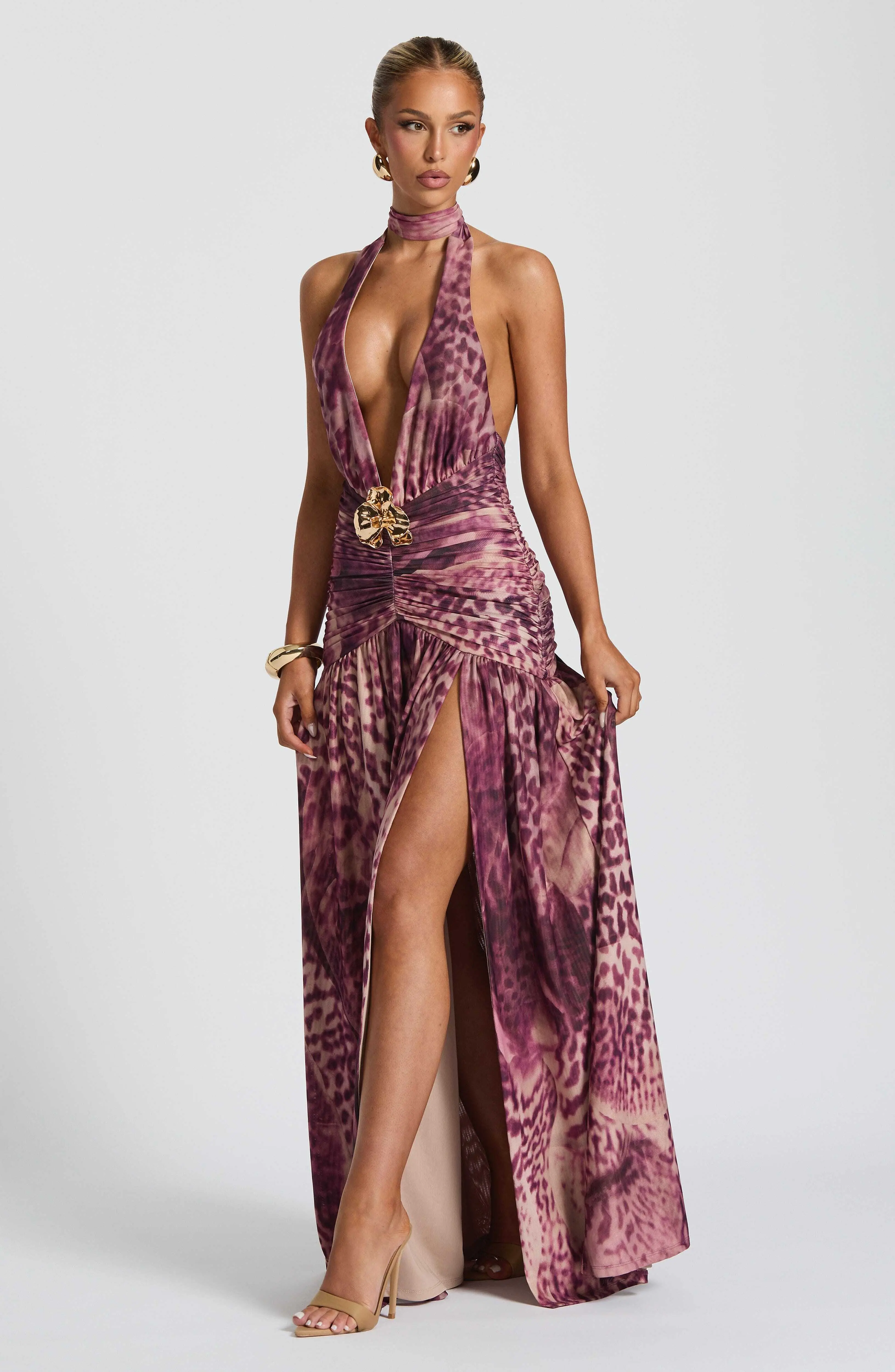 Melania Maxi Dress - Magenta Orchid Print - Image 4