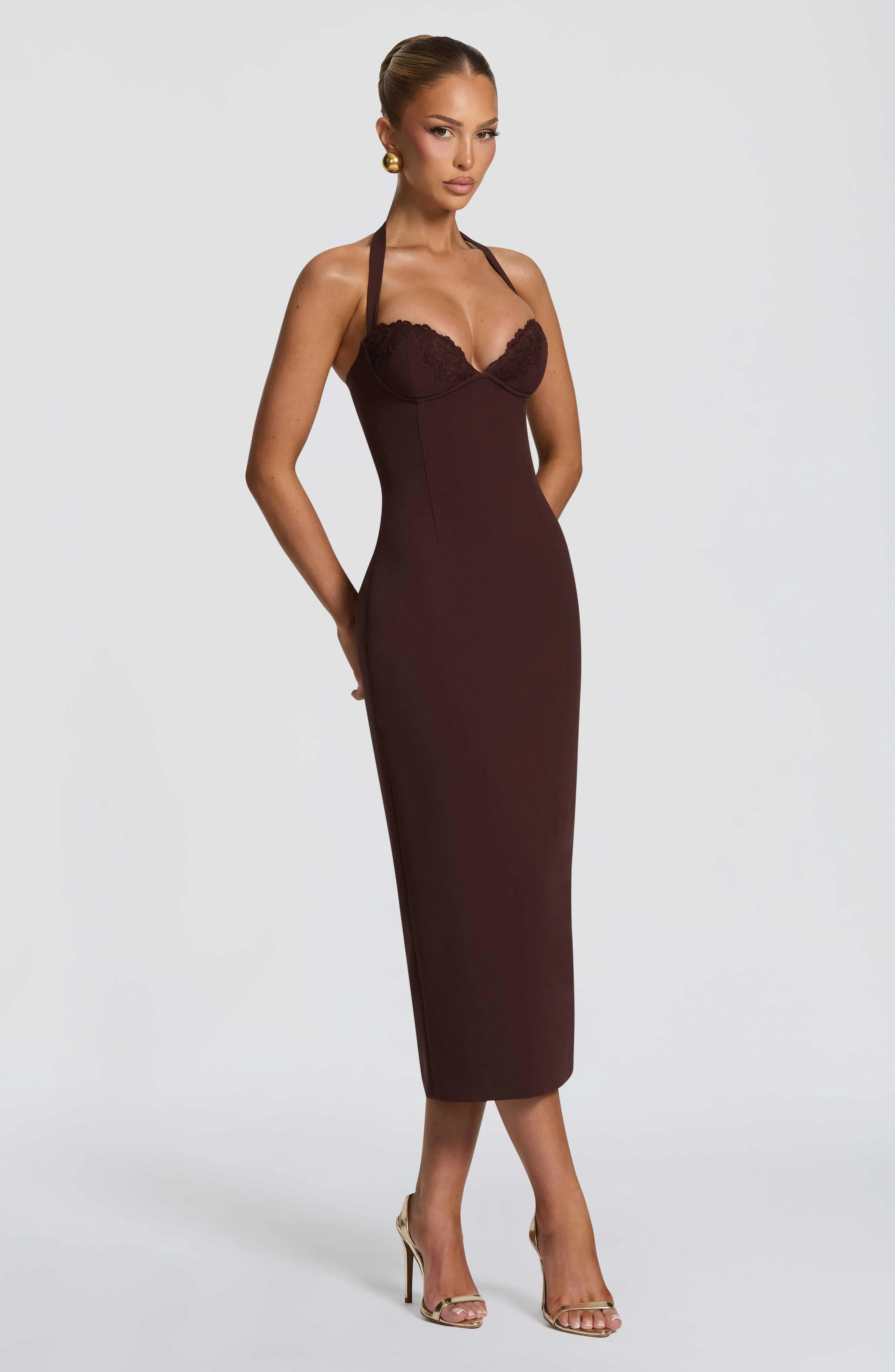 Cassia Midi Dress - Plum Brown - Image 3