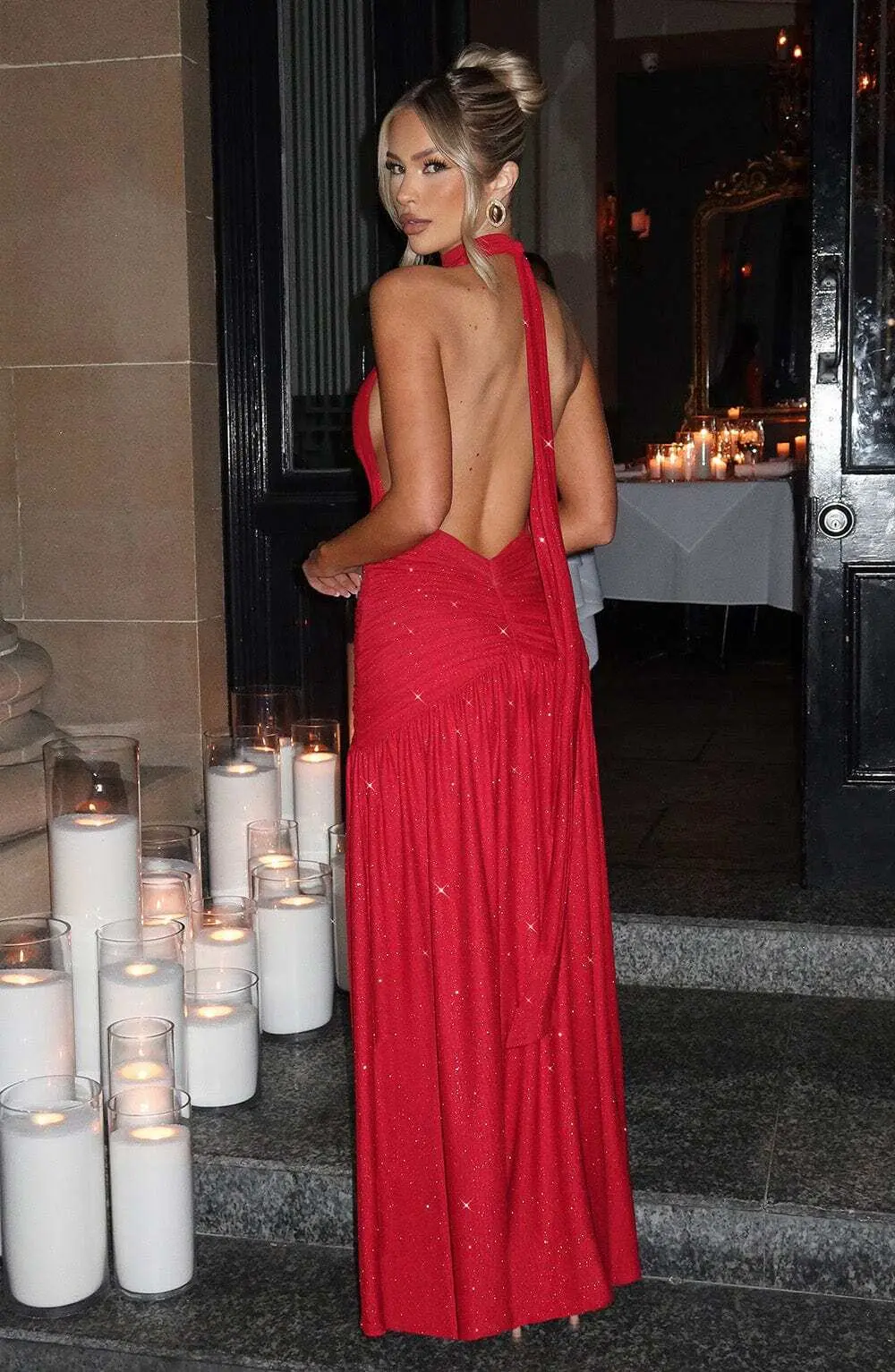 Melania Maxi Dress - Red Sparkle - Image 3