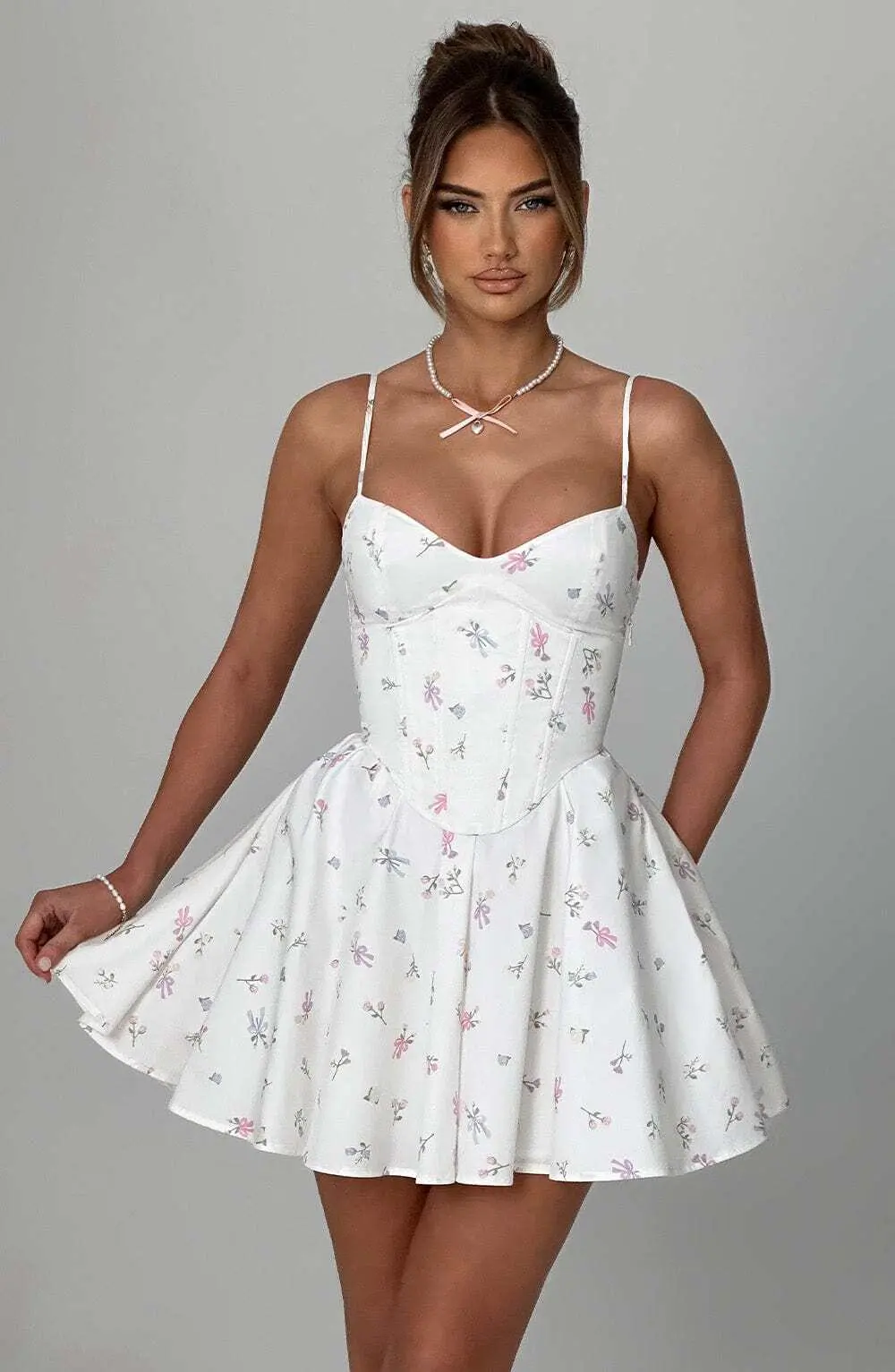 Analeigh Mini Dress - White Multi Floral Print - Image 2