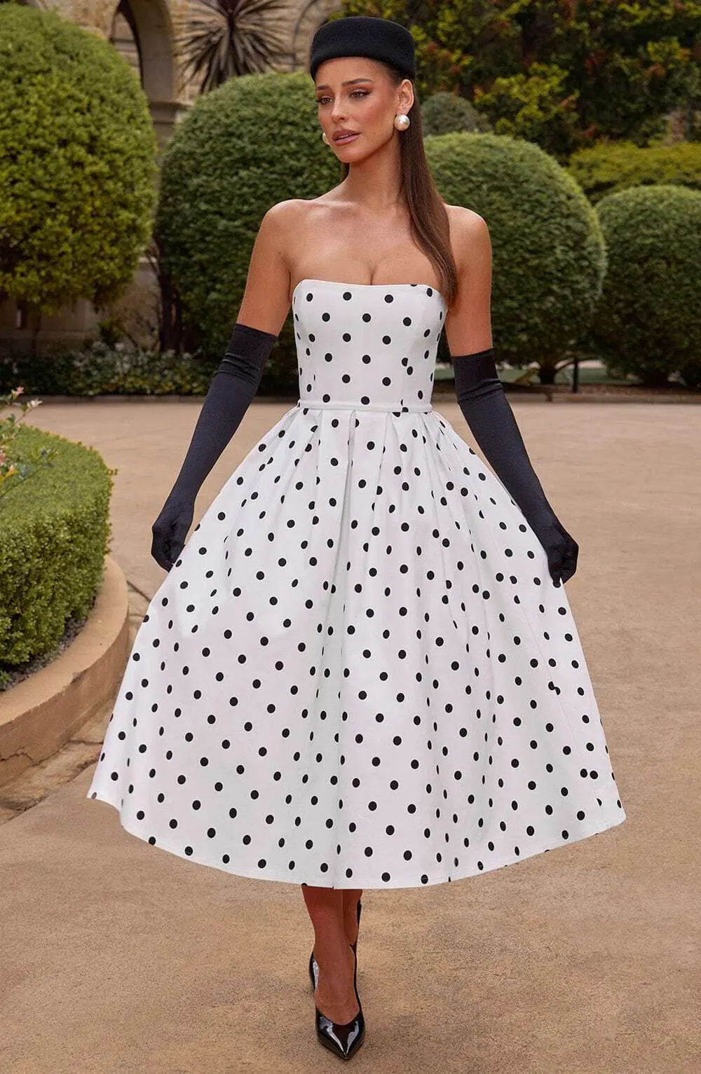 Edith Midi Dress - Black Polka Dot Print - Image 2