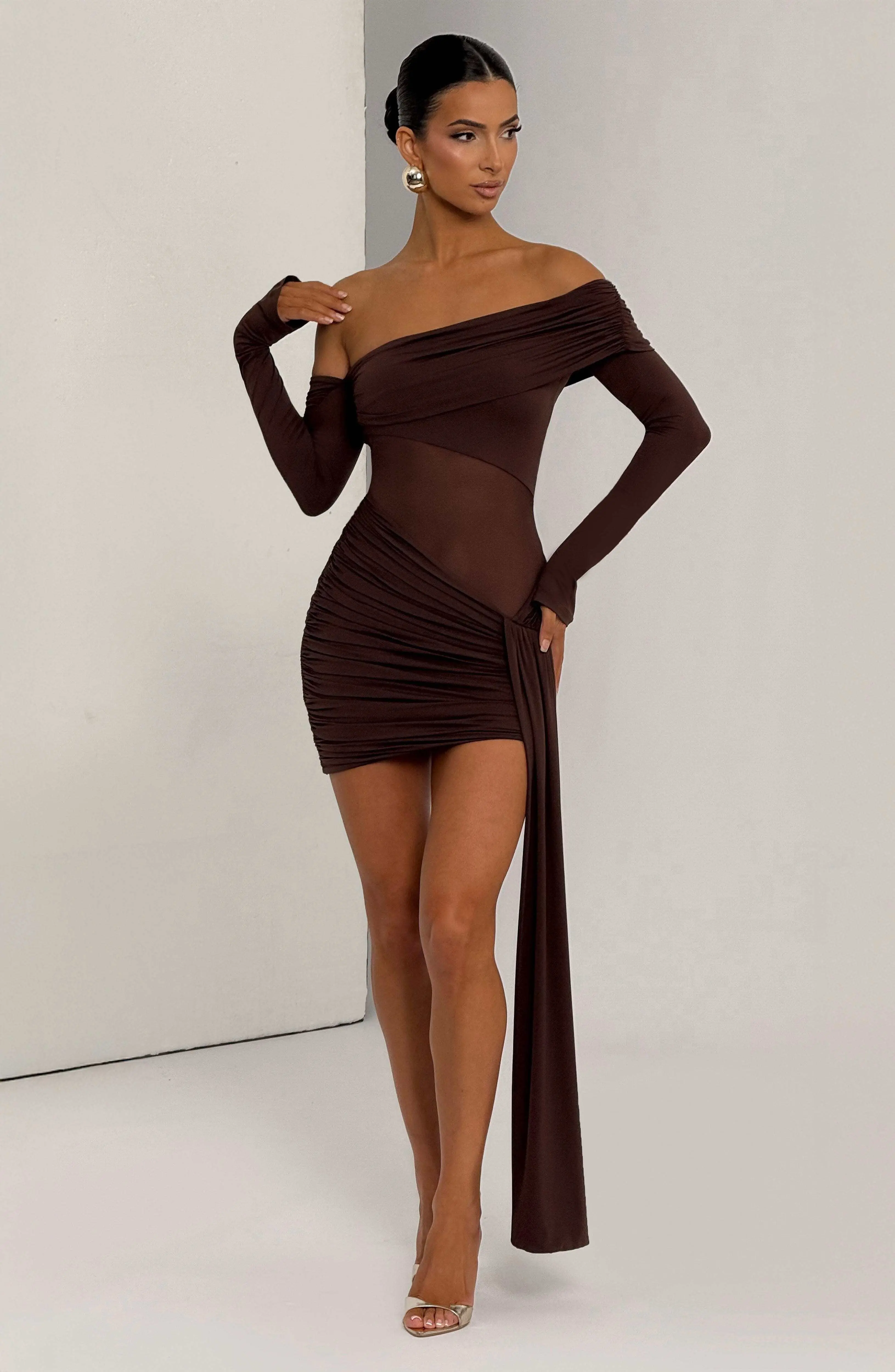 Mavra Mini Dress - Plum Brown - Image 3