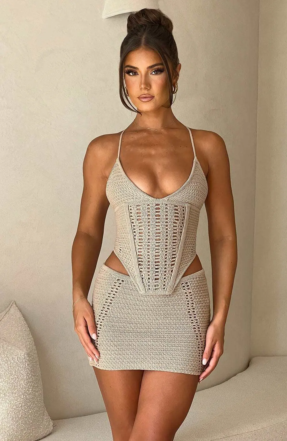 Selma Mini Skirt - Beige - Image 5
