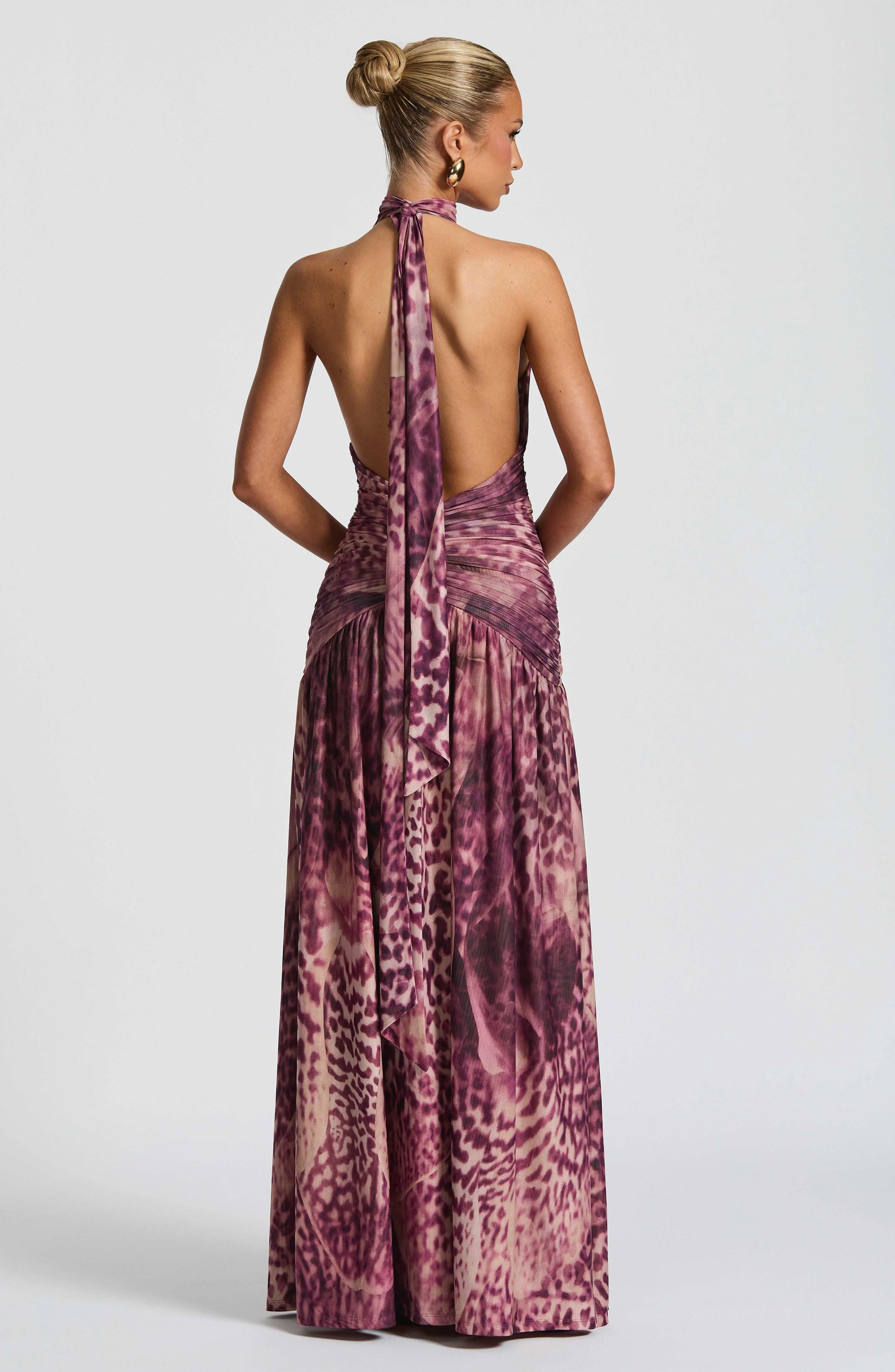 Melania Maxi Dress - Magenta Orchid Print - Image 3
