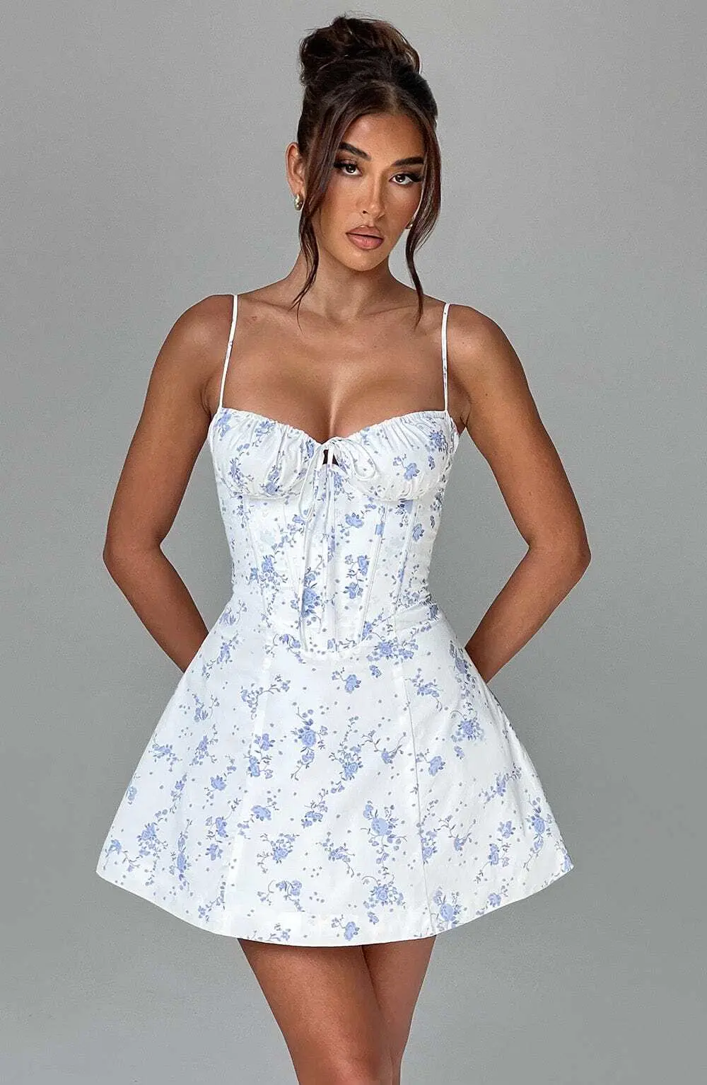 Lacey Mini Dress - Blue Ditsy Print