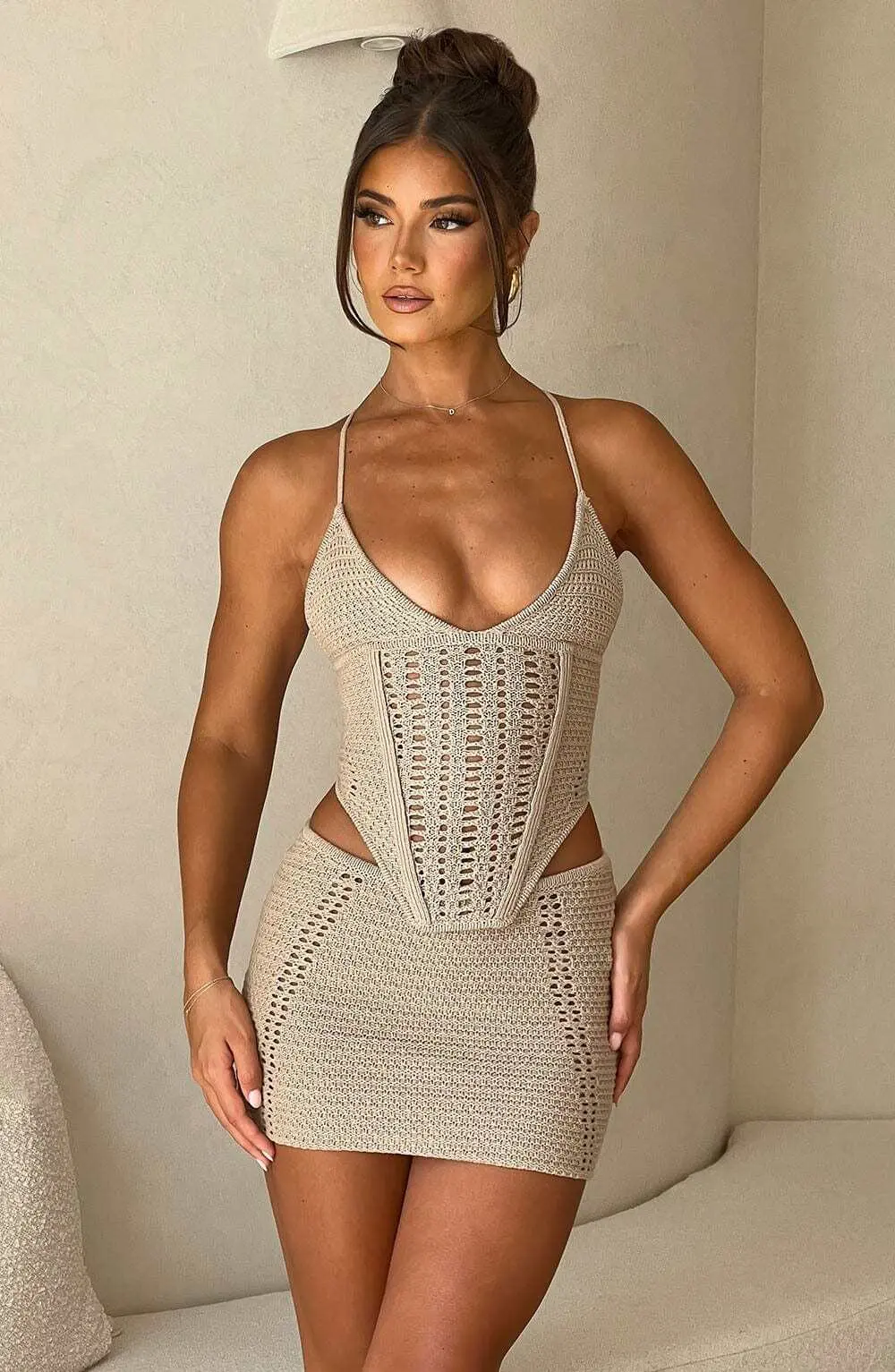 Selma Mini Skirt - Beige - Image 6