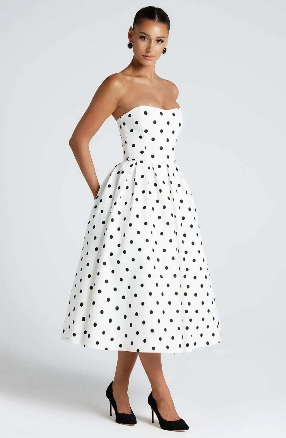 Edith Midi Dress - Black Polka Dot Print - Image 5