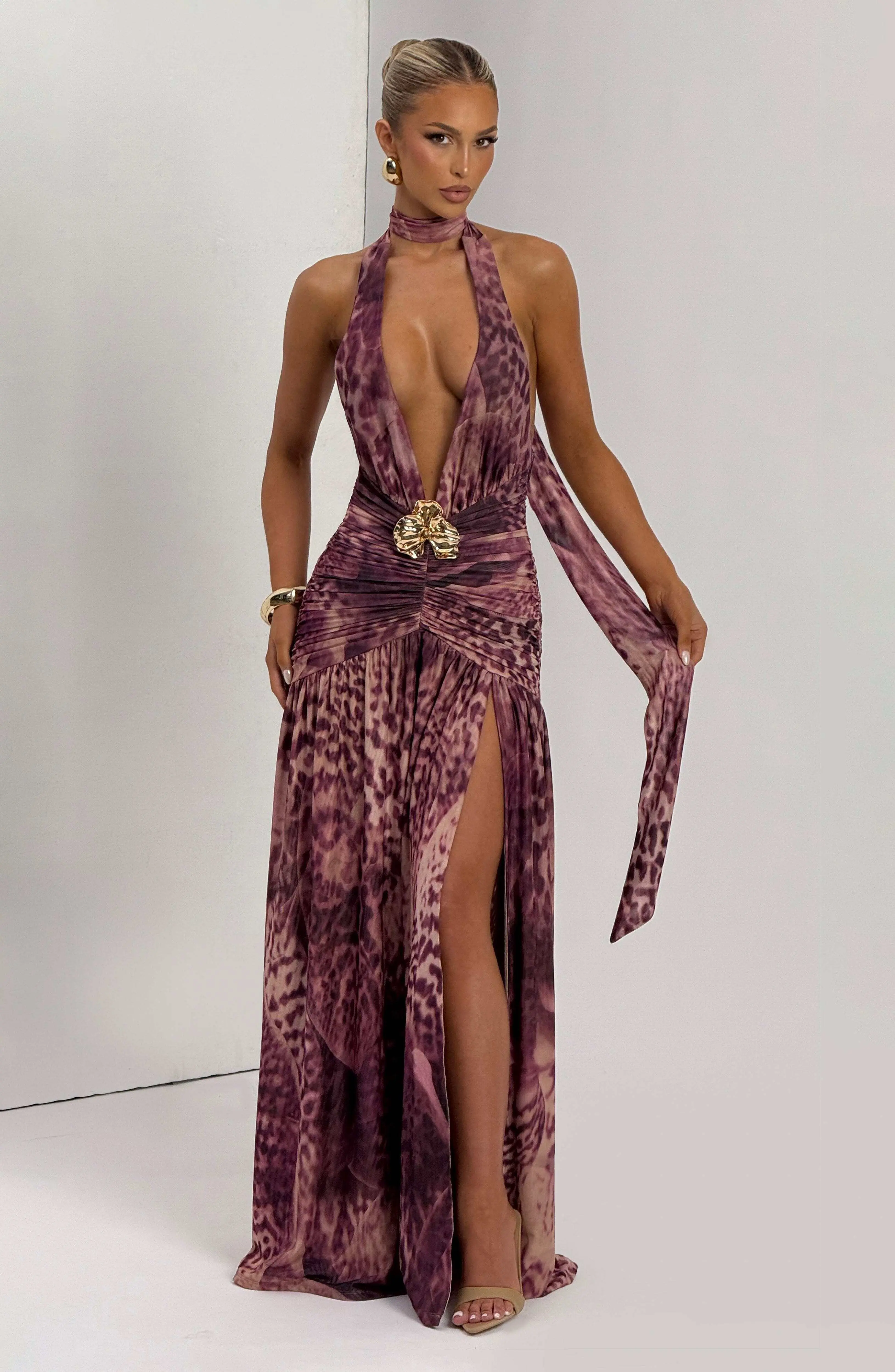 Melania Maxi Dress - Magenta Orchid Print - Image 10
