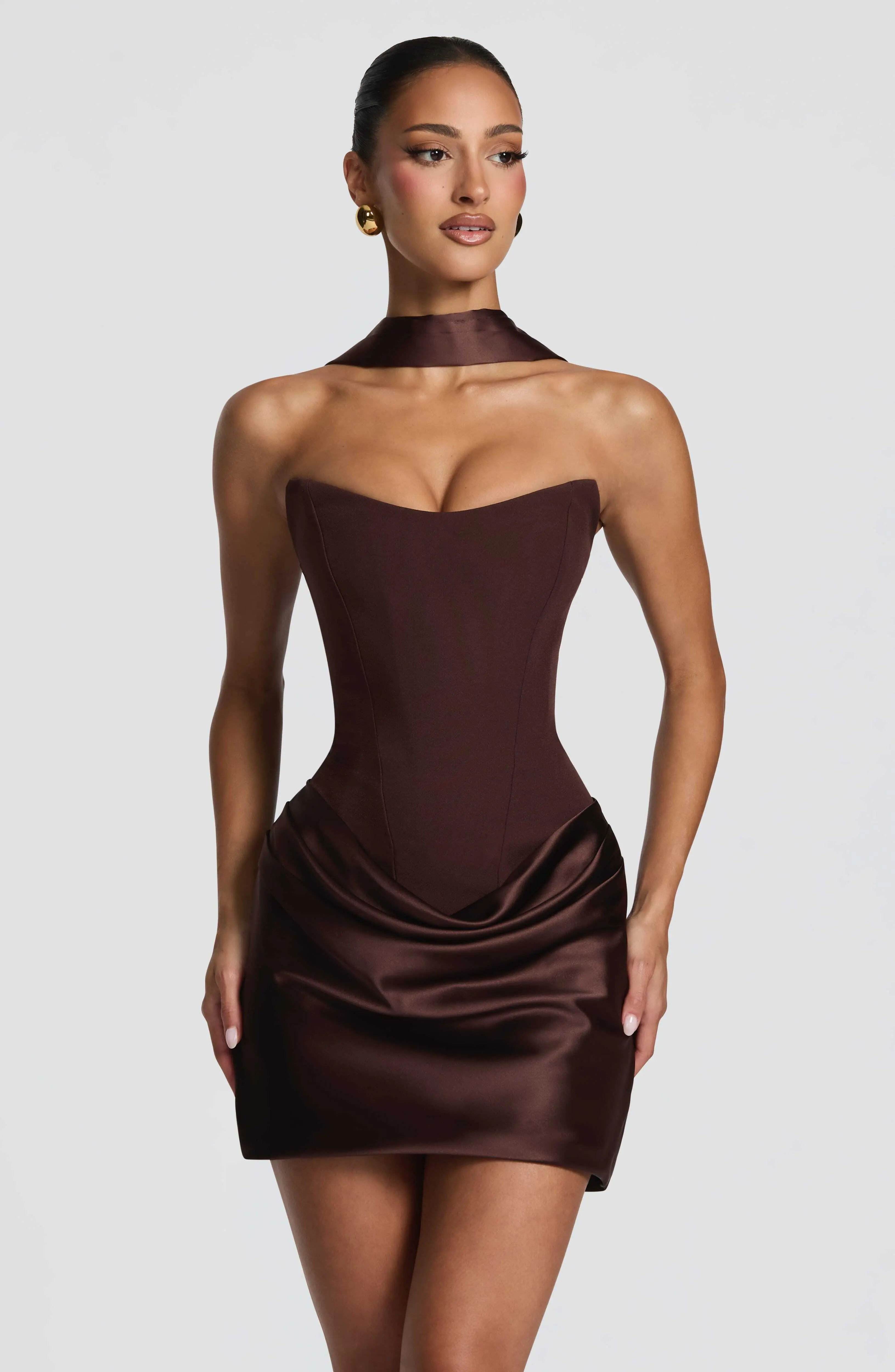 Maggie Mini Dress - Plum Brown