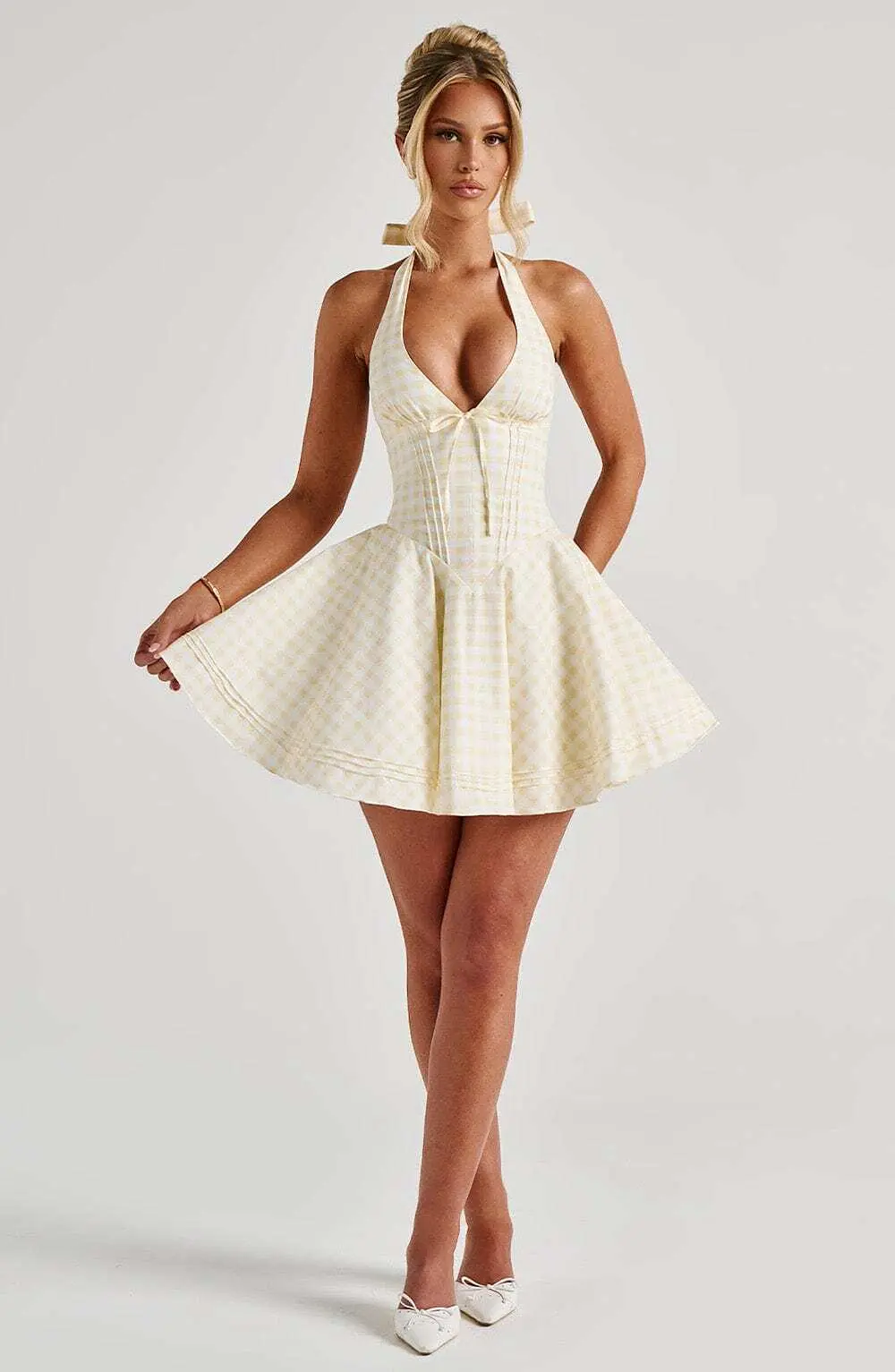 Doris Mini Dress - Lemon Gingham - Image 6
