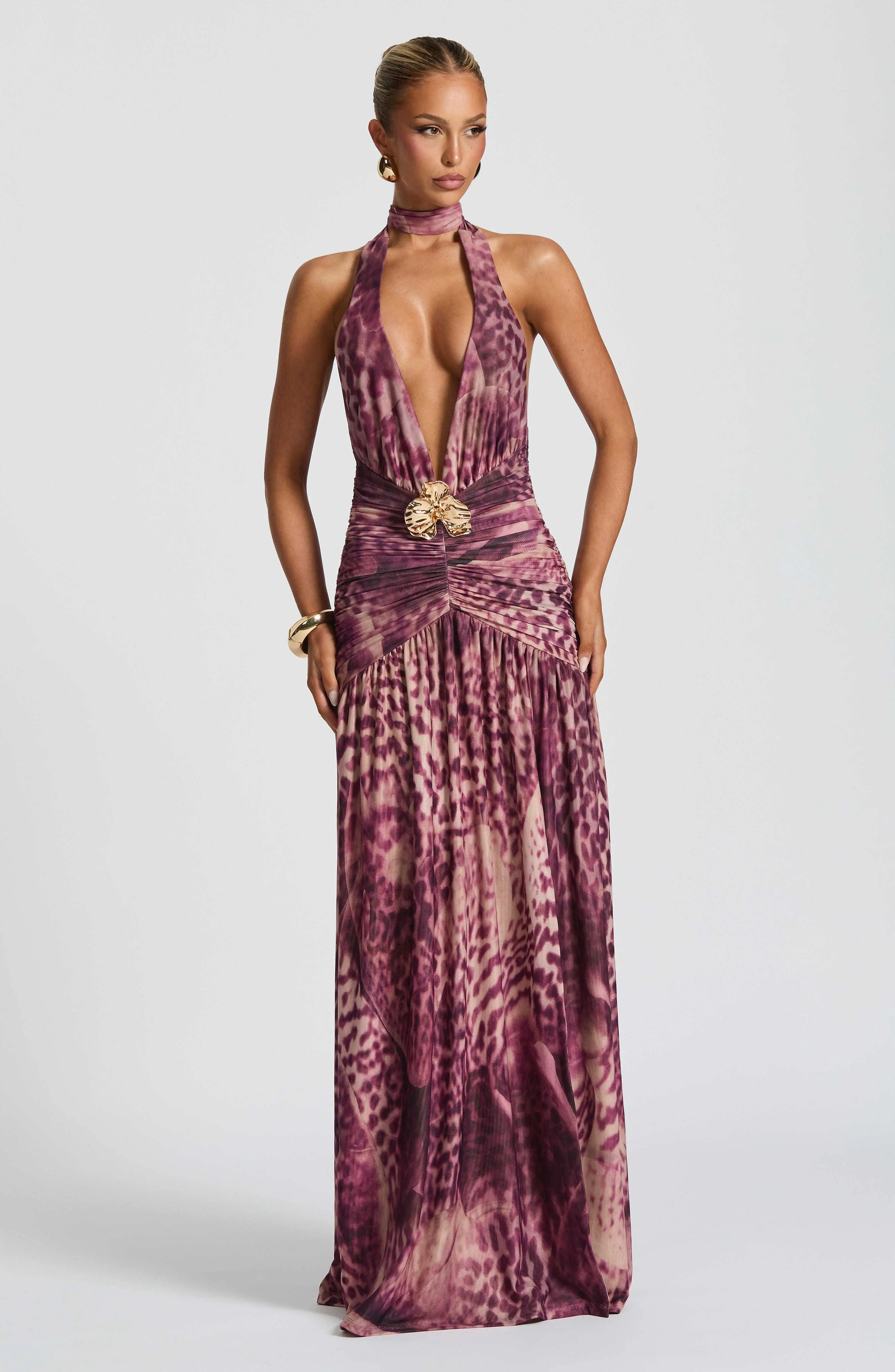Melania Maxi Dress - Magenta Orchid Print - Image 7