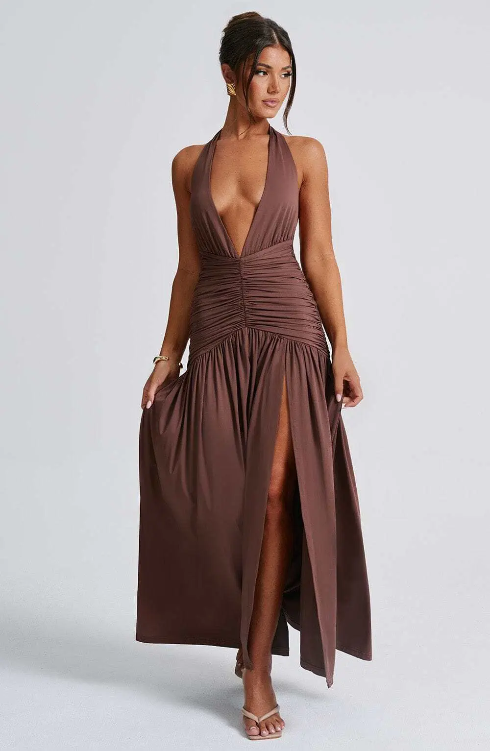 Melania Maxi Dress - Chocolate - Image 2