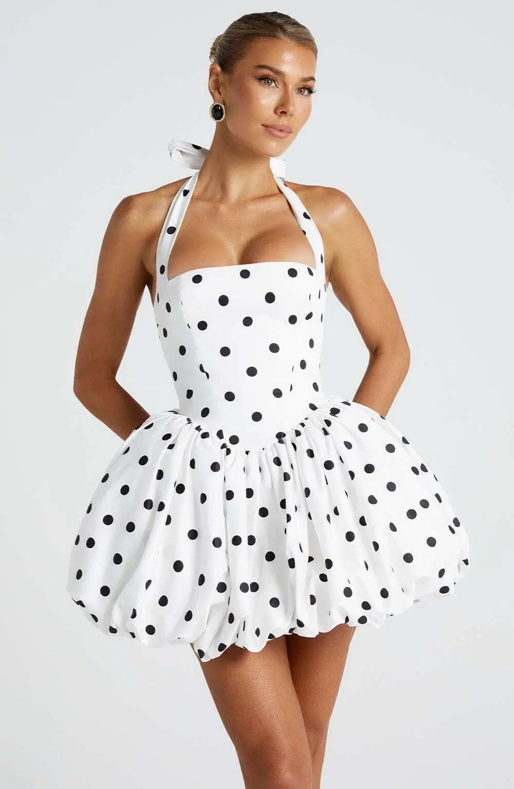 Maricia Mini Dress - Black Polka Dot Print - Image 2
