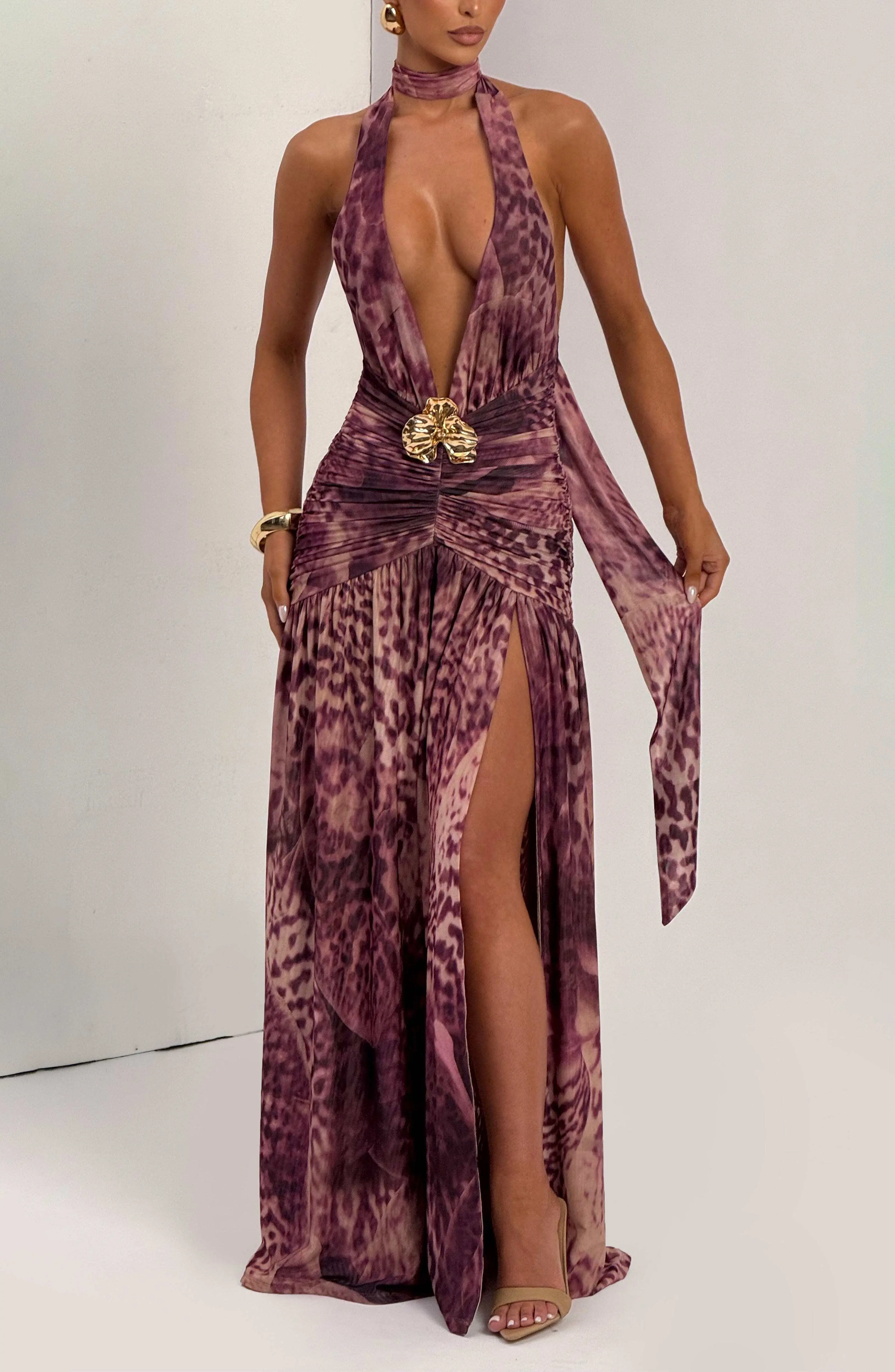 Melania Maxi Dress - Magenta Orchid Print - Image 11